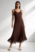 Vestido Largo Mujer Encaje Viscosa Escote Pico con Tirantes | Armonias