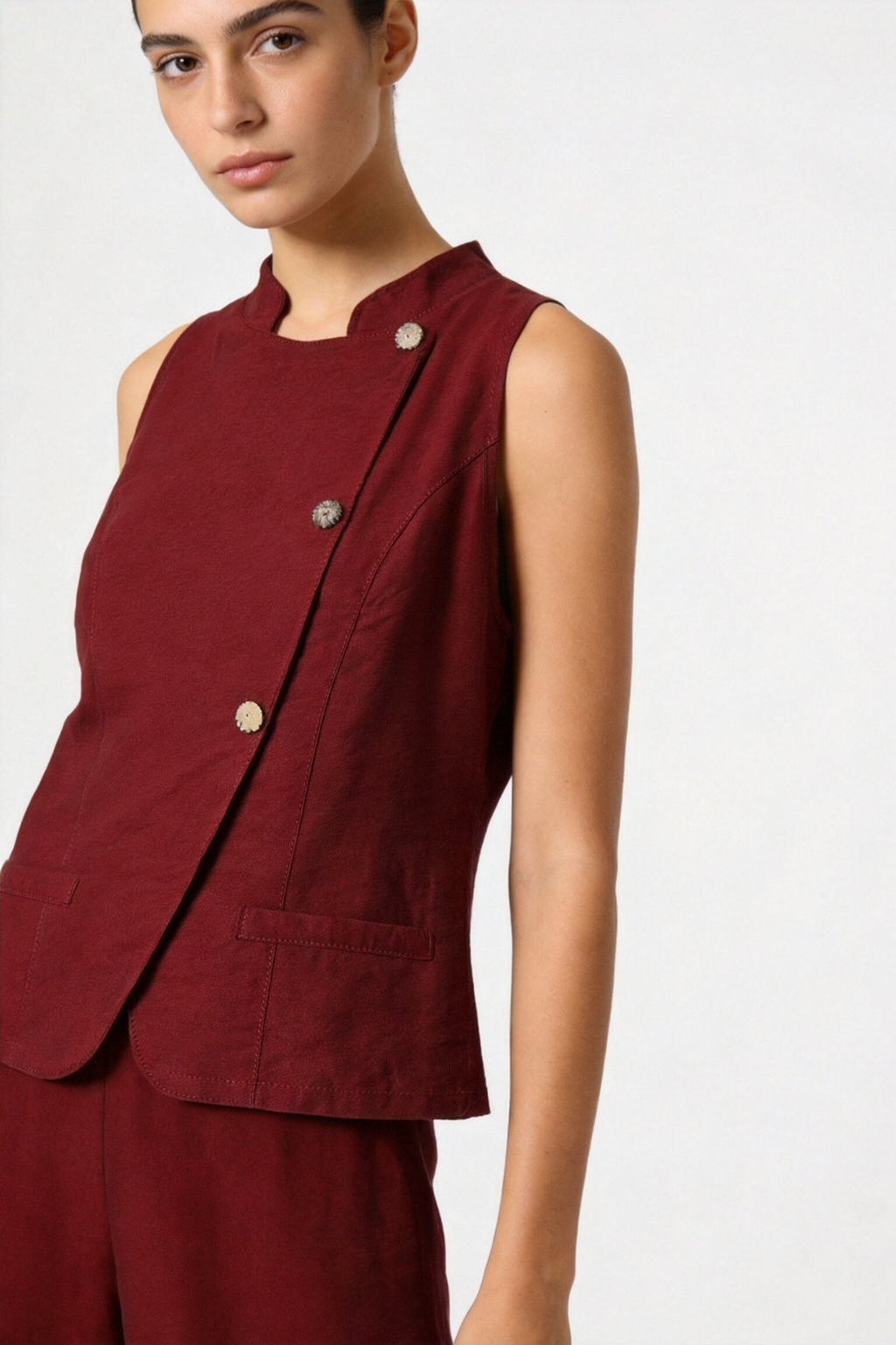 Conjunto Mujer Dos Piezas Viscosa Chaleco Cuello Mao y Pantalón Ancho Tiro Alto | Armonias