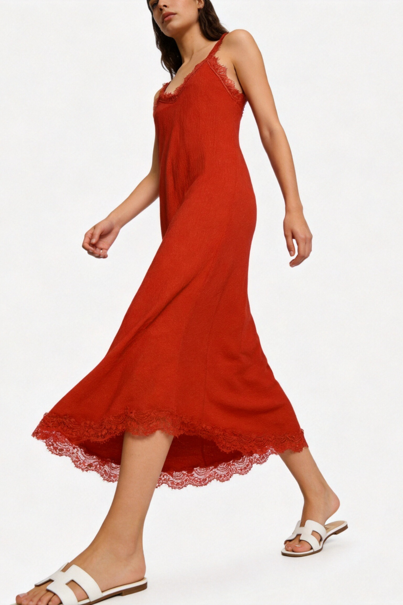 Vestido Largo Mujer Encaje Viscosa Escote Pico con Tirantes | Armonias