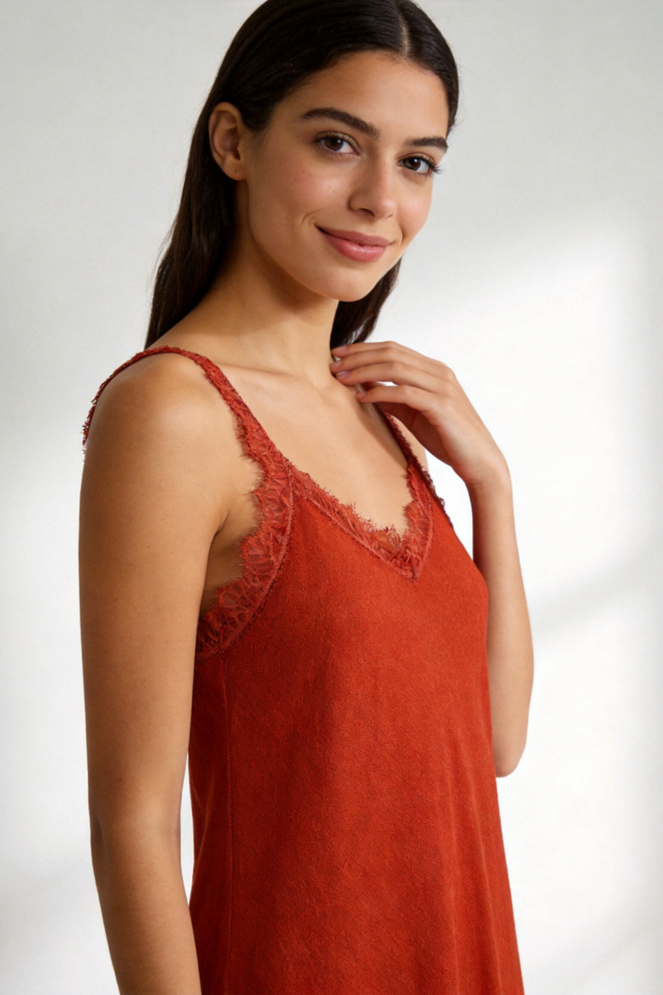 Vestido Largo Mujer Encaje Viscosa Escote Pico con Tirantes | Armonias