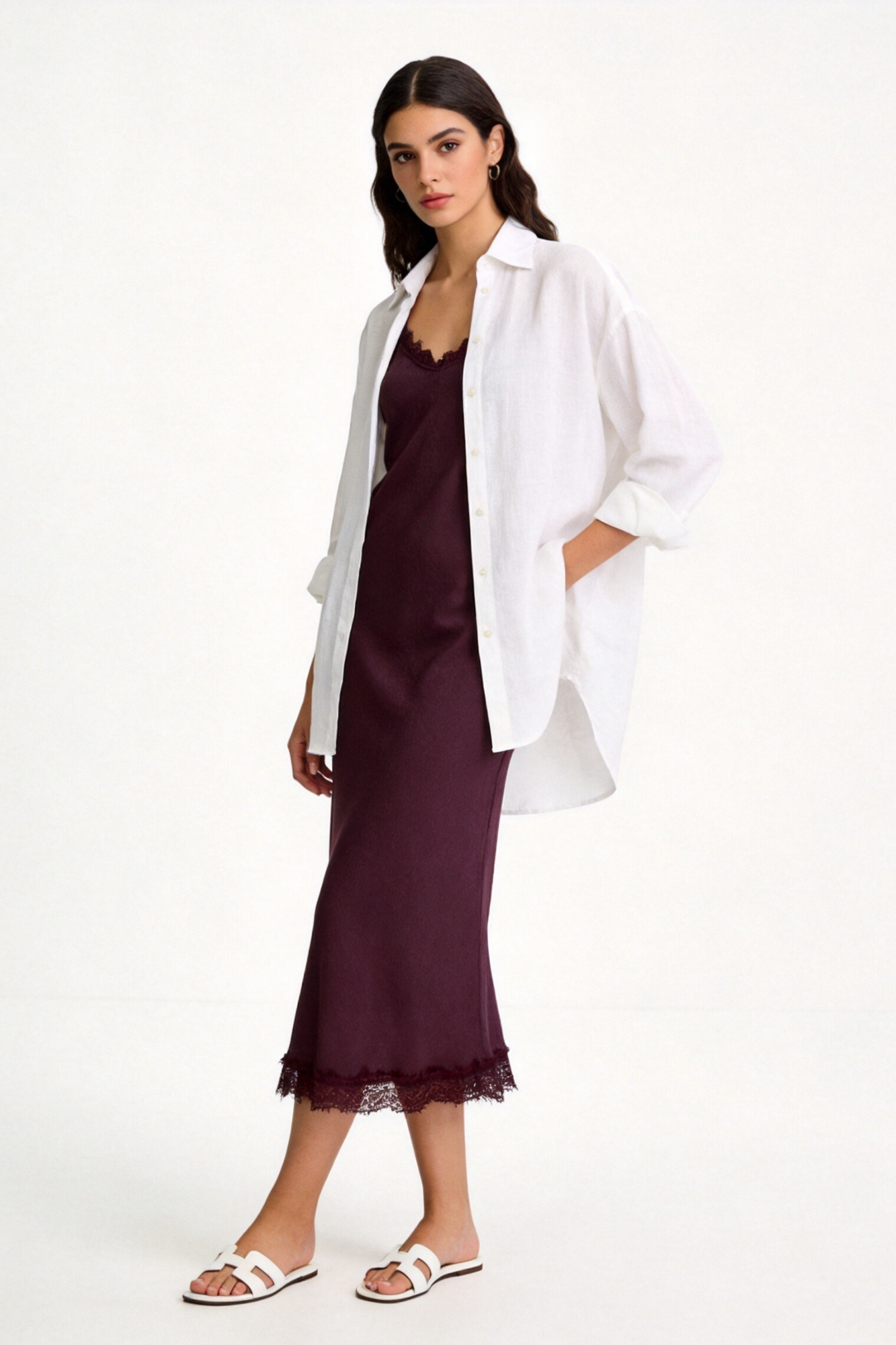 Vestido Largo Mujer Encaje Viscosa Escote Pico con Tirantes | Armonias