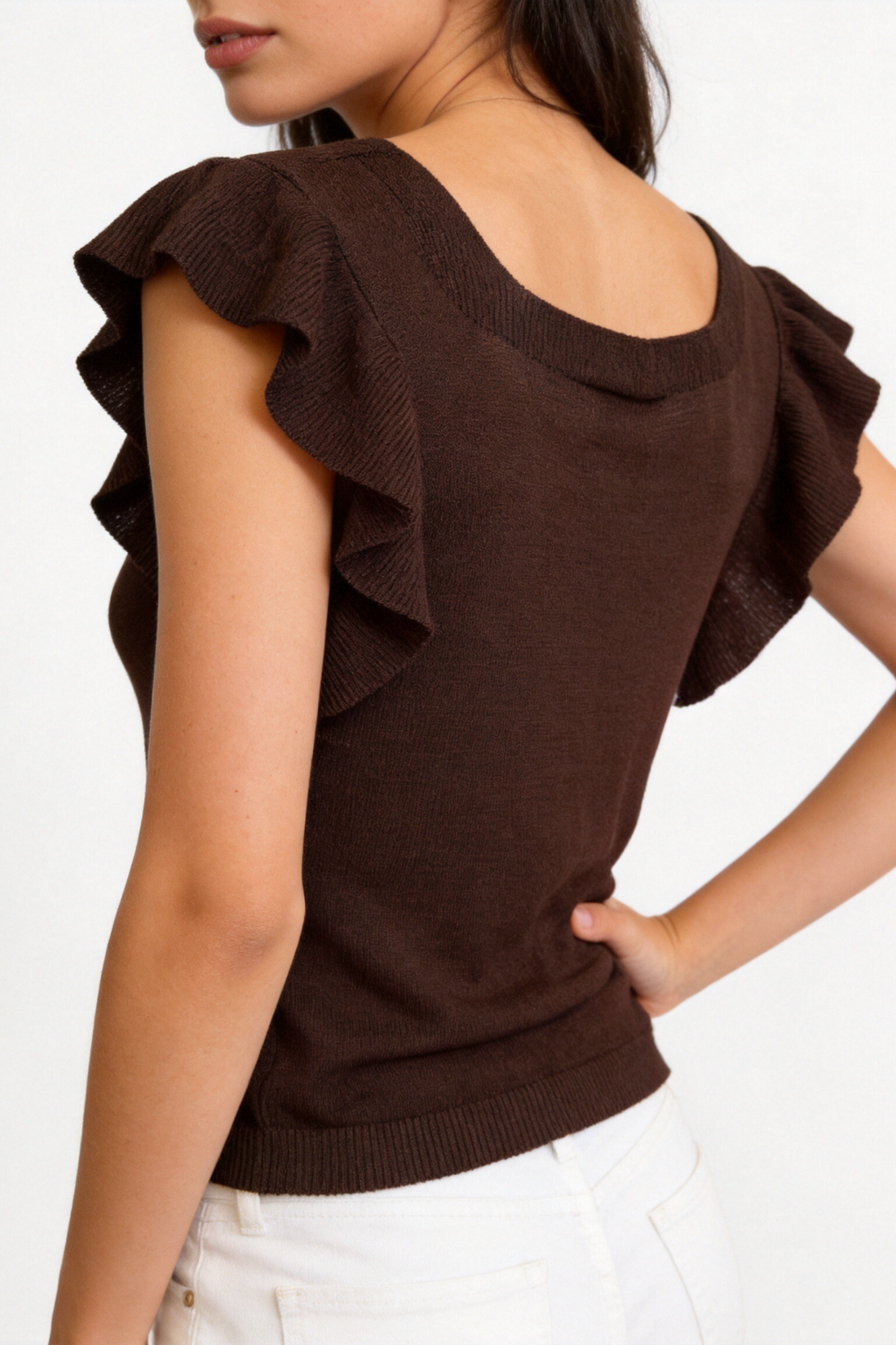 Blusa Mujer Viscosa Punto Elástico Escote Recto Manga con Volantes | Armonias