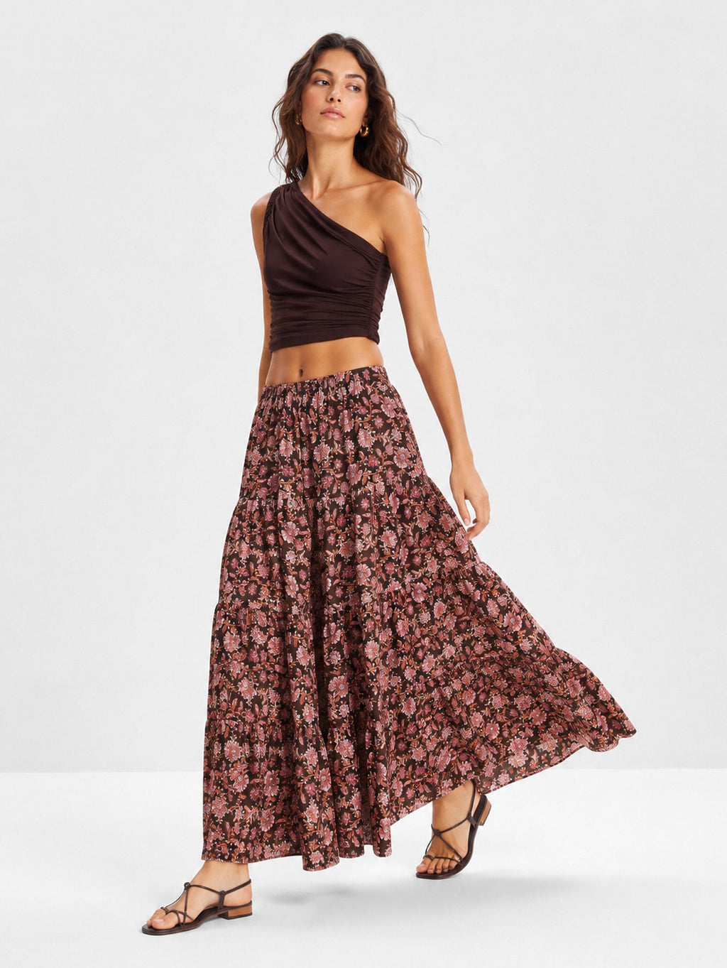 Falda Mujer Algodón 100% Fluida Estampado Flores Cintura Elástica | Armonias Teen