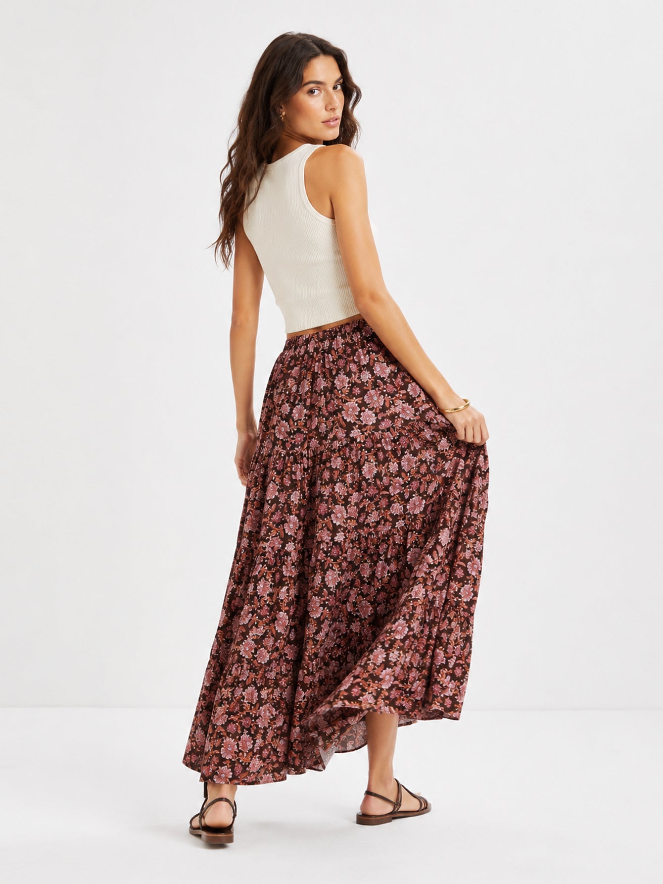 Falda Mujer Algodón 100% Fluida Estampado Flores Cintura Elástica | Armonias Teen