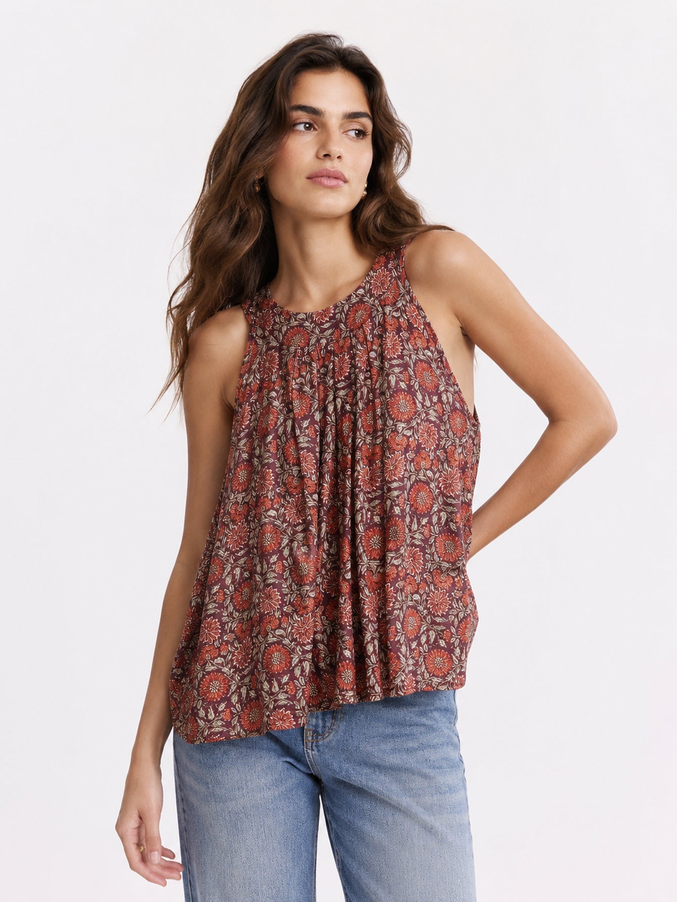 Top Corto Mujer Viscosa Cuello Halter con Botones Estampado | Armonias Teen
