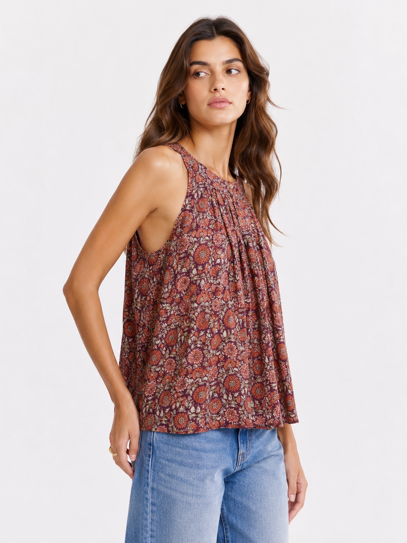 Top Corto Mujer Viscosa Cuello Halter con Botones Estampado | Armonias Teen