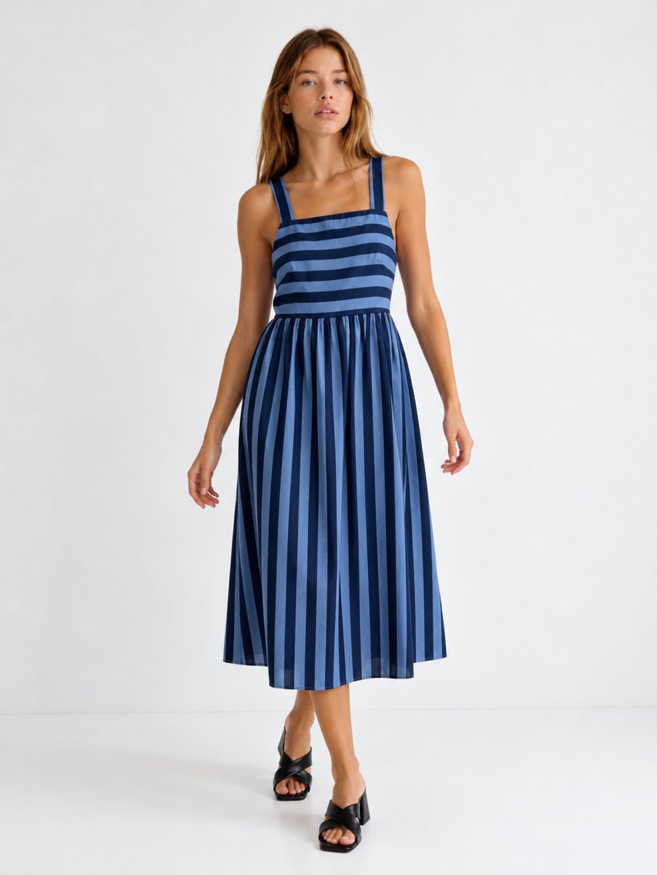 Vestido Midi Mujer Algodón 100% Tirantes Anchos Escote Recto Estampado Rayas | Armonias Teen