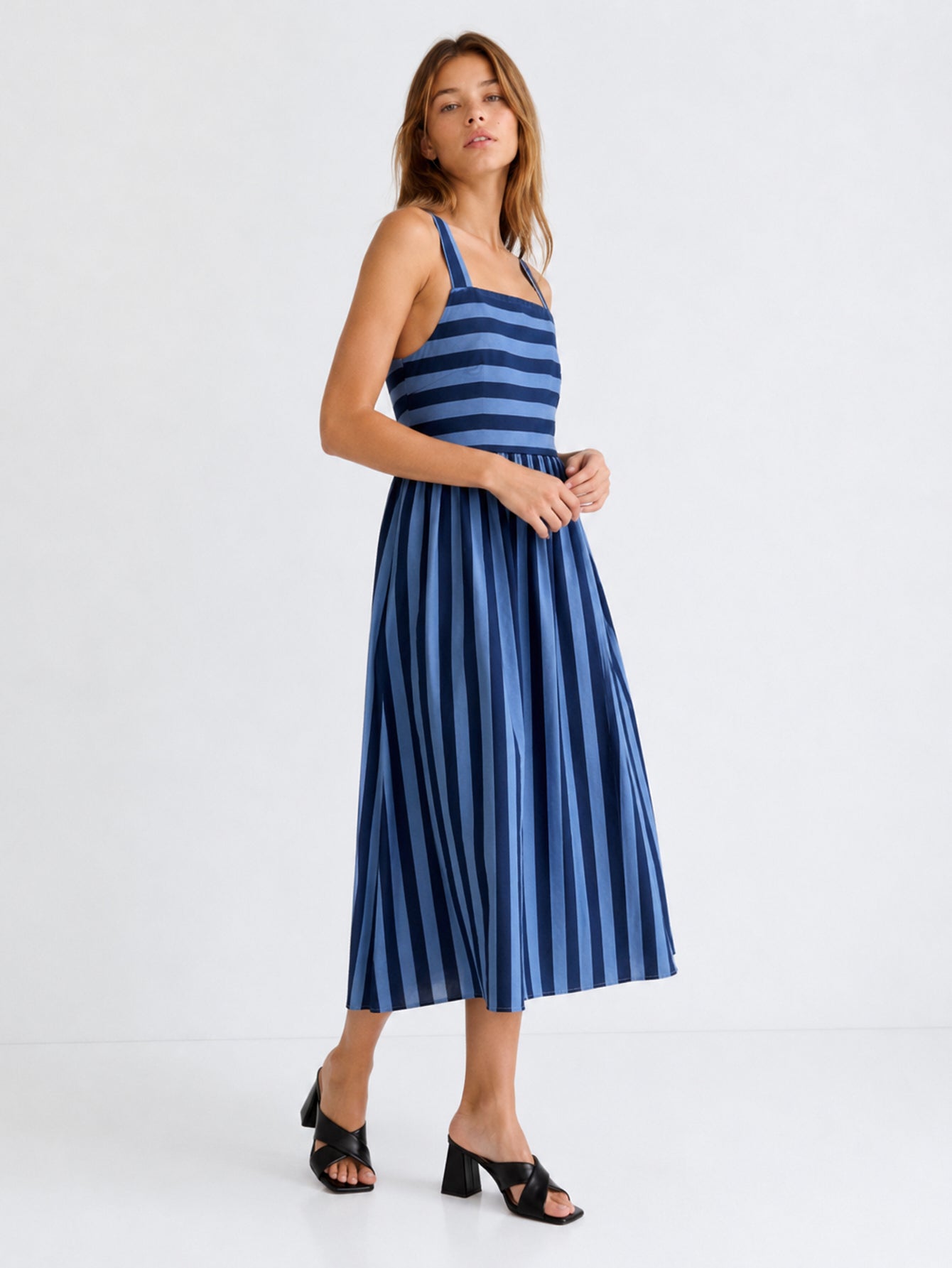 Vestido Midi Mujer Algodón 100% Tirantes Anchos Escote Recto Estampado Rayas | Armonias Teen