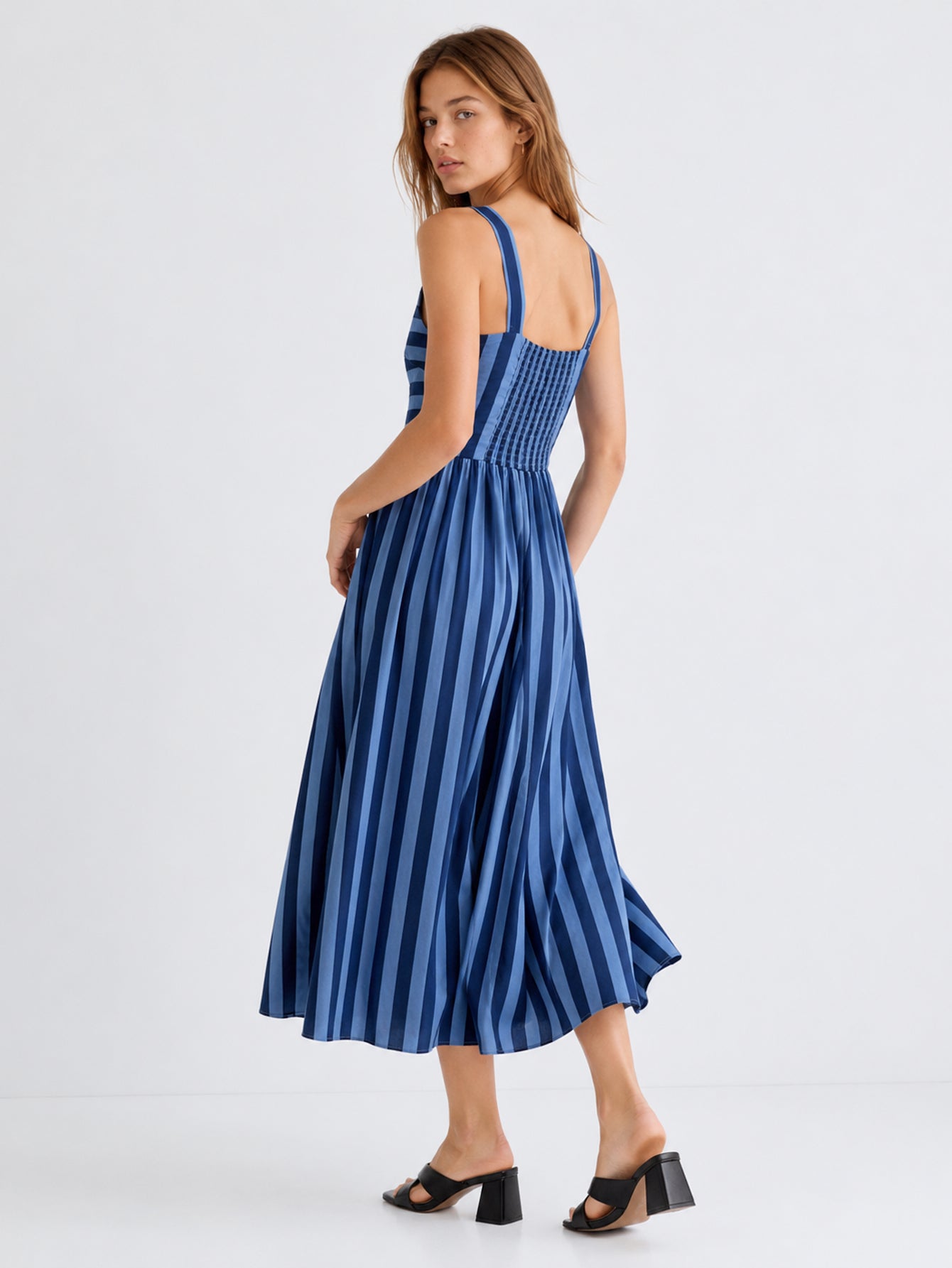 Vestido Midi Mujer Algodón 100% Tirantes Anchos Escote Recto Estampado Rayas | Armonias Teen