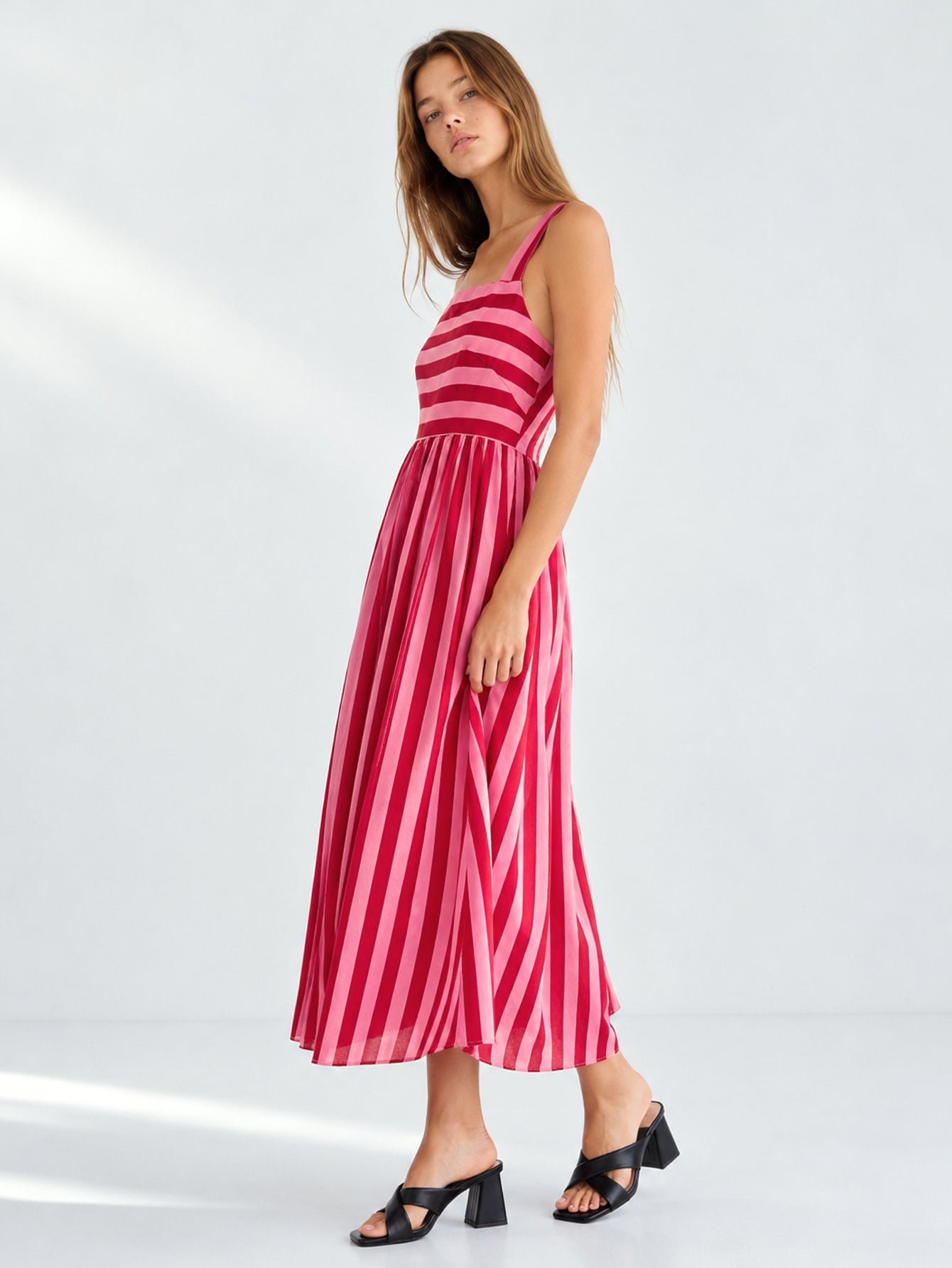 Vestido Midi Mujer Algodón 100% Tirantes Anchos Escote Recto Estampado Rayas | Armonias Teen