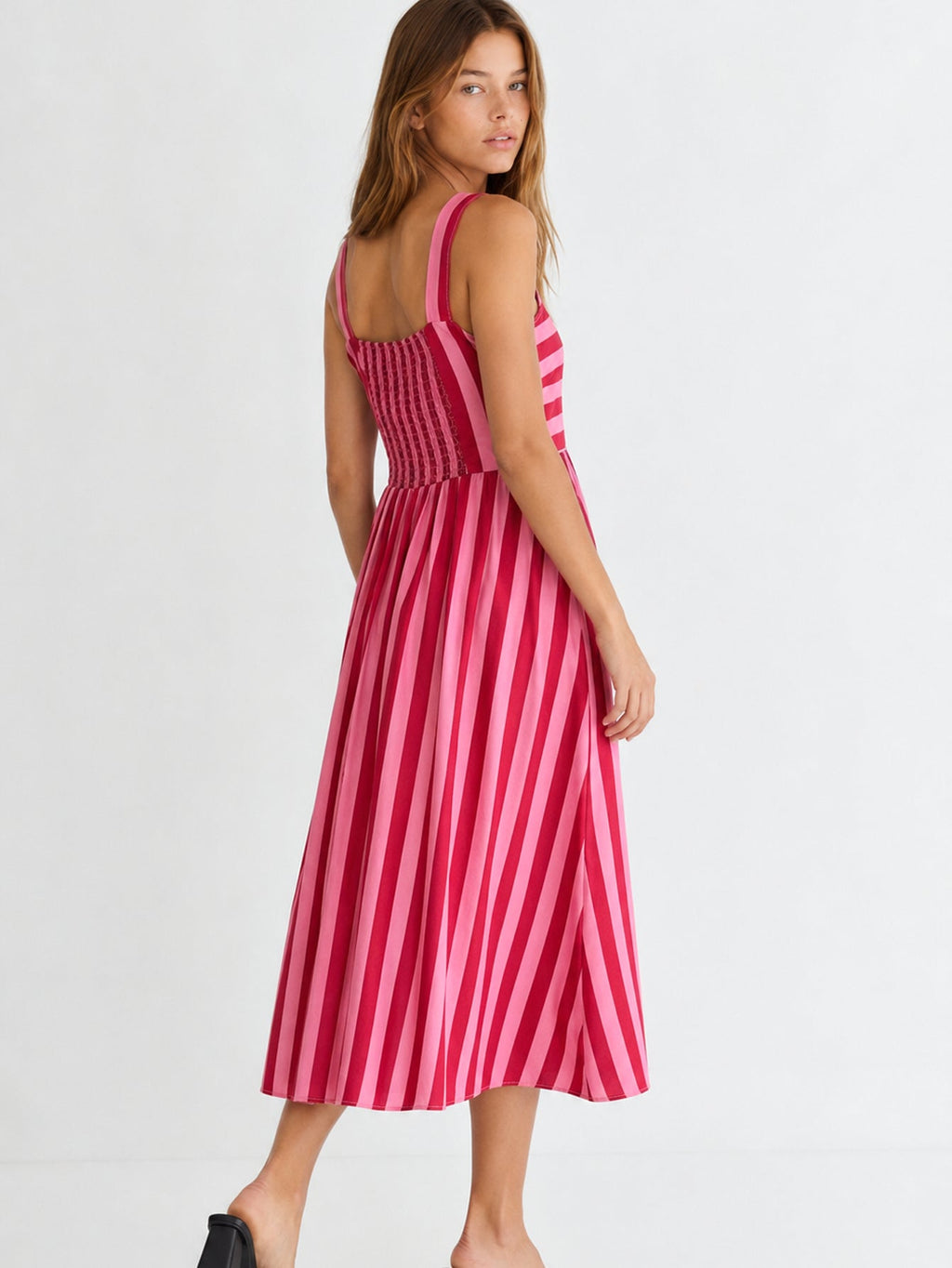 Vestido Midi Mujer Algodón 100% Tirantes Anchos Escote Recto Estampado Rayas | Armonias Teen