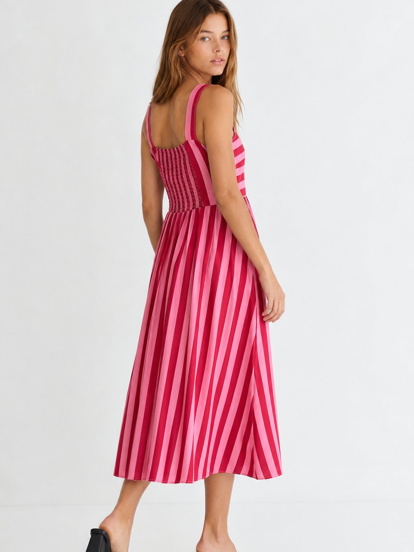 Vestido Midi Mujer Algodón 100% Tirantes Anchos Escote Recto Estampado Rayas | Armonias Teen