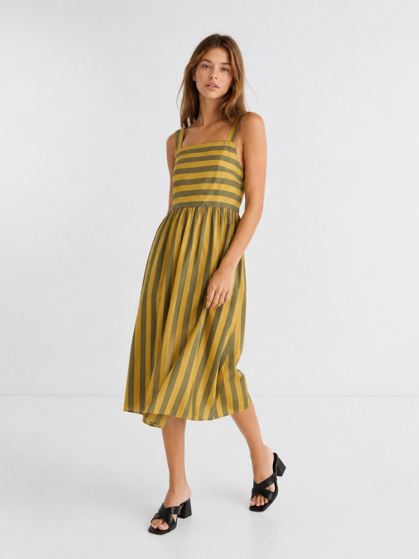 Vestido Midi Mujer Algodón 100% Tirantes Anchos Escote Recto Estampado Rayas | Armonias Teen