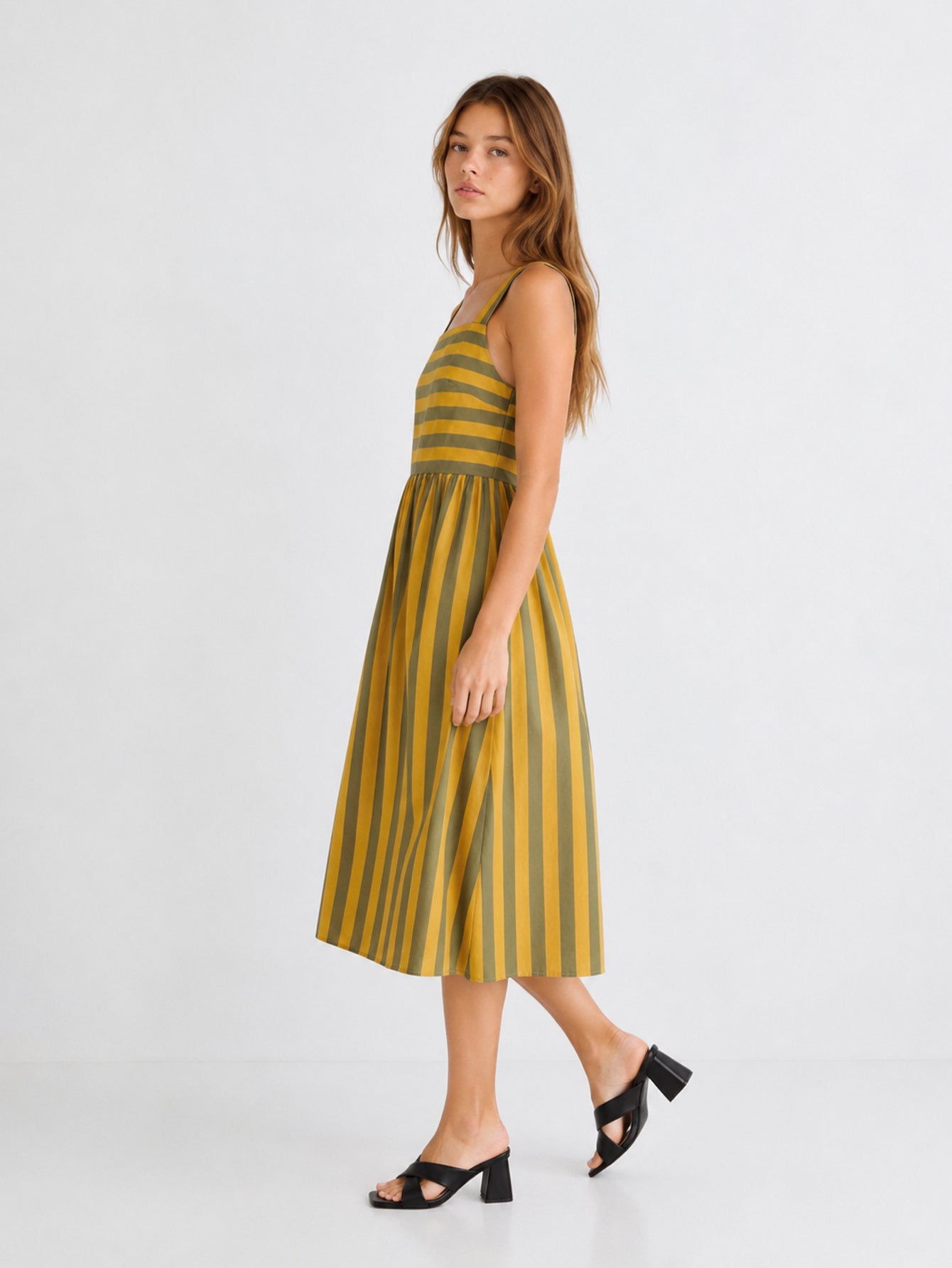 Vestido Midi Mujer Algodón 100% Tirantes Anchos Escote Recto Estampado Rayas | Armonias Teen