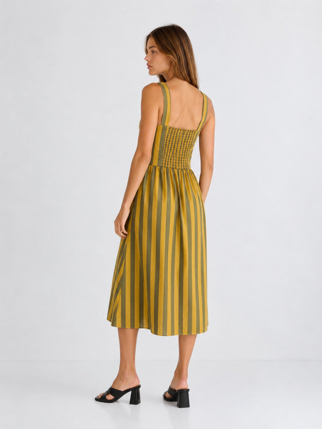 Vestido Midi Mujer Algodón 100% Tirantes Anchos Escote Recto Estampado Rayas | Armonias Teen