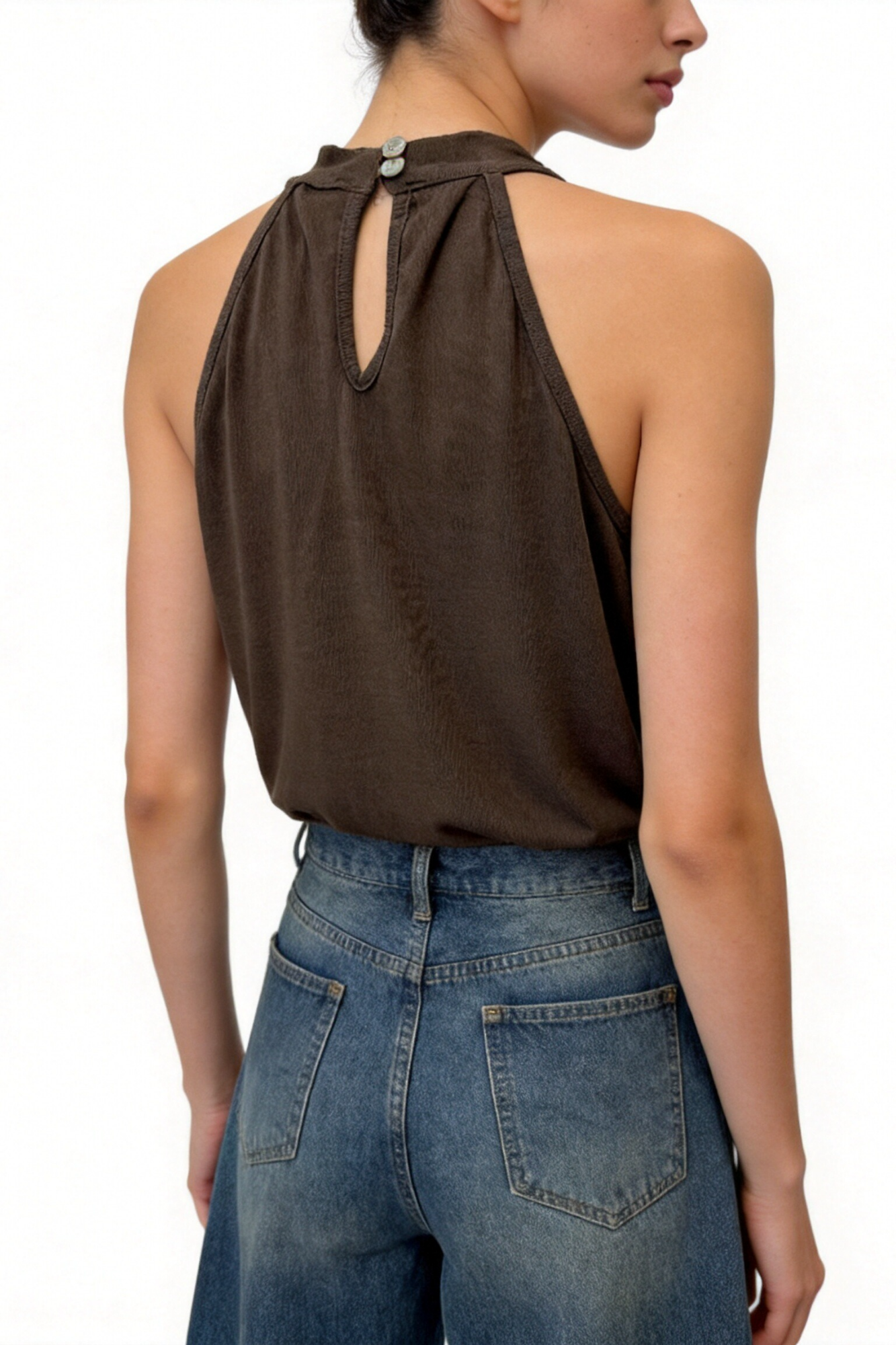 Top Mujer Algodón Cuello Halter con Tachuelas Frontales y Botones | Armonias Teen