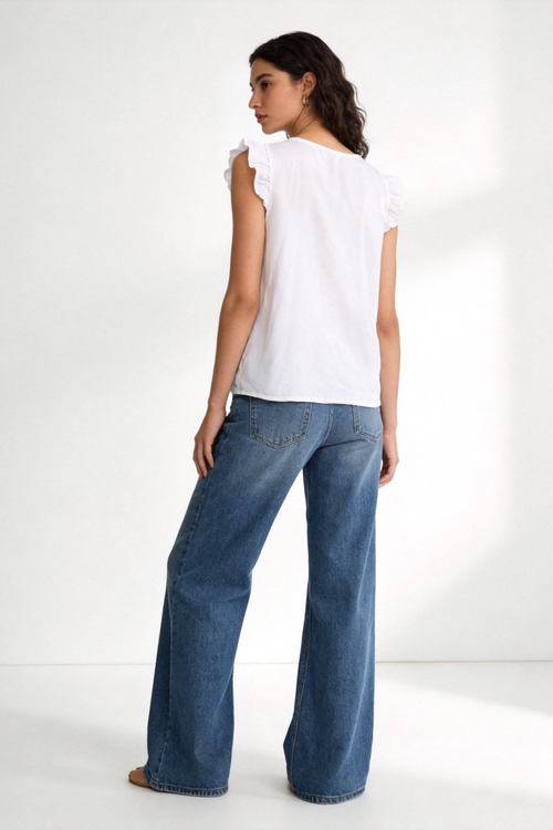 Blusa Mujer Viscosa Fluida Escote Pico con Volantes | Armonias
