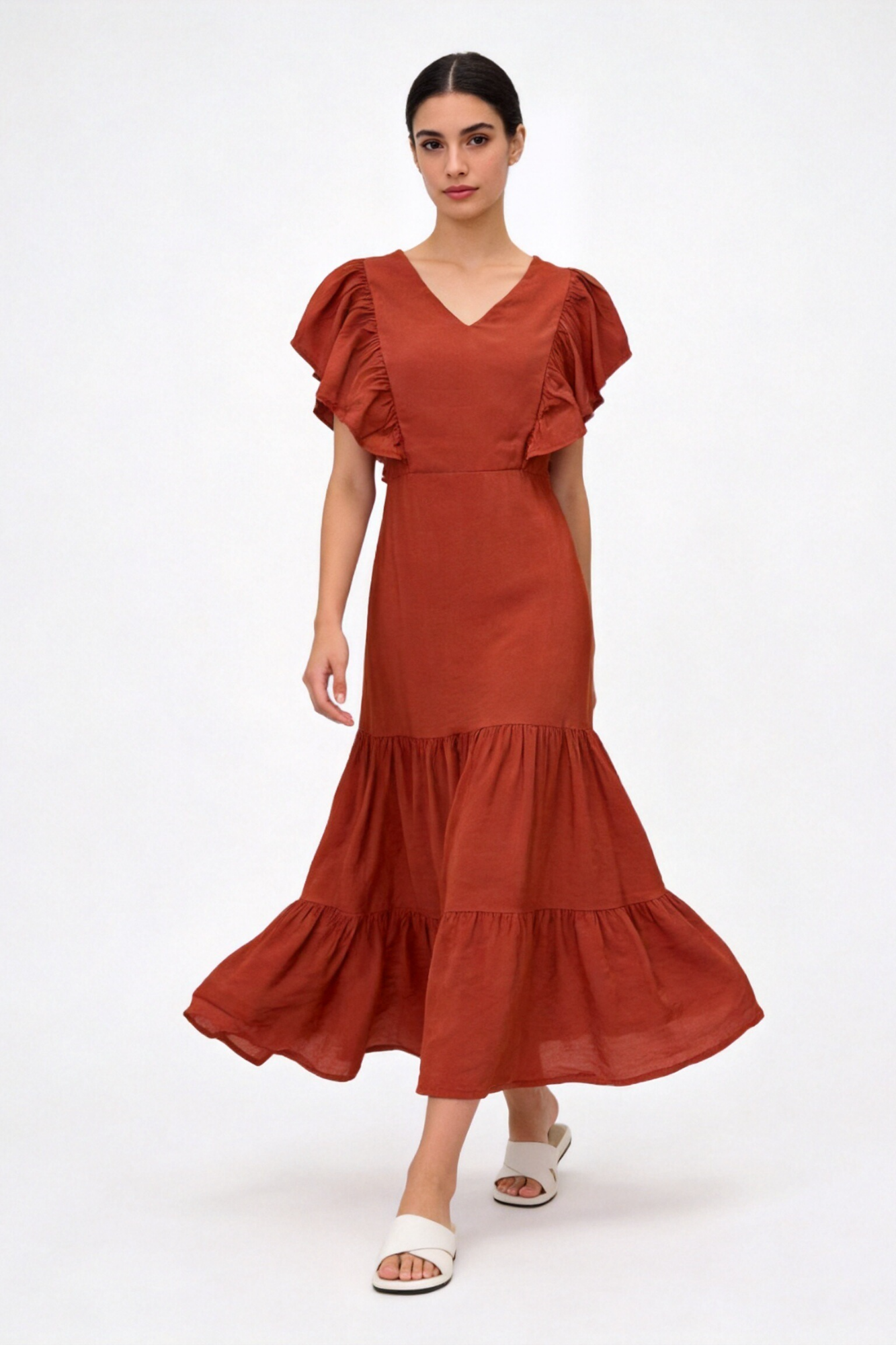 Vestido Mujer Viscosa Fluido Manga Corta Escote Pico Cintura Elástica | Armonias