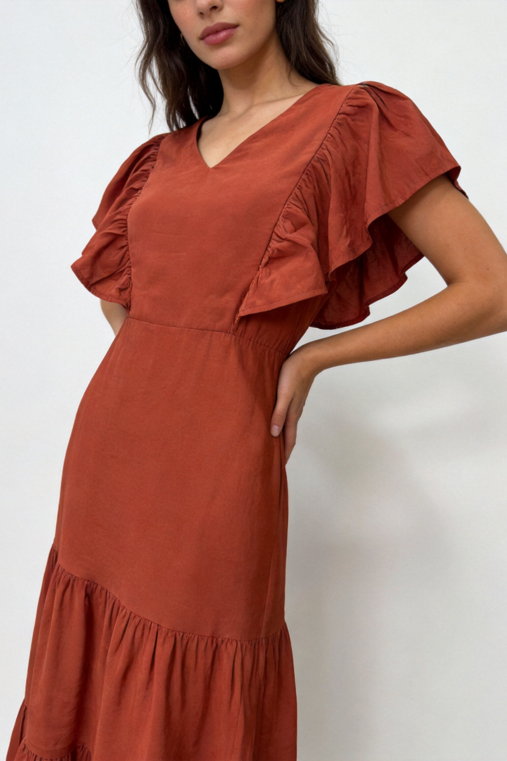 Vestido Mujer Viscosa Fluido Manga Corta Escote Pico Cintura Elástica | Armonias