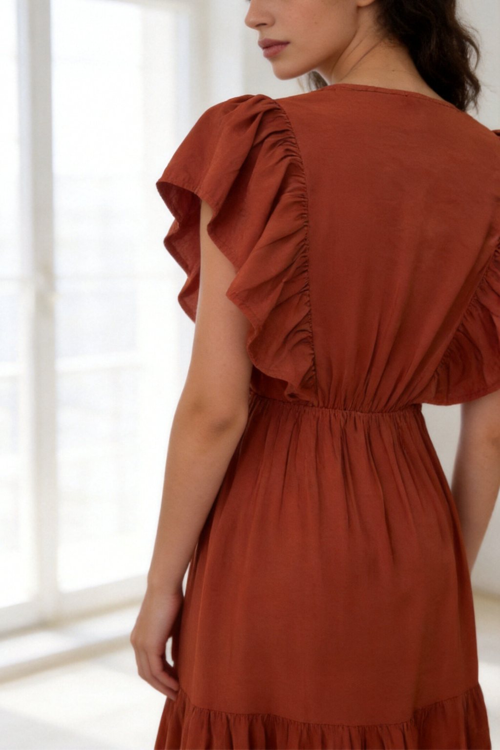 Vestido Mujer Viscosa Fluido Manga Corta Escote Pico Cintura Elástica | Armonias