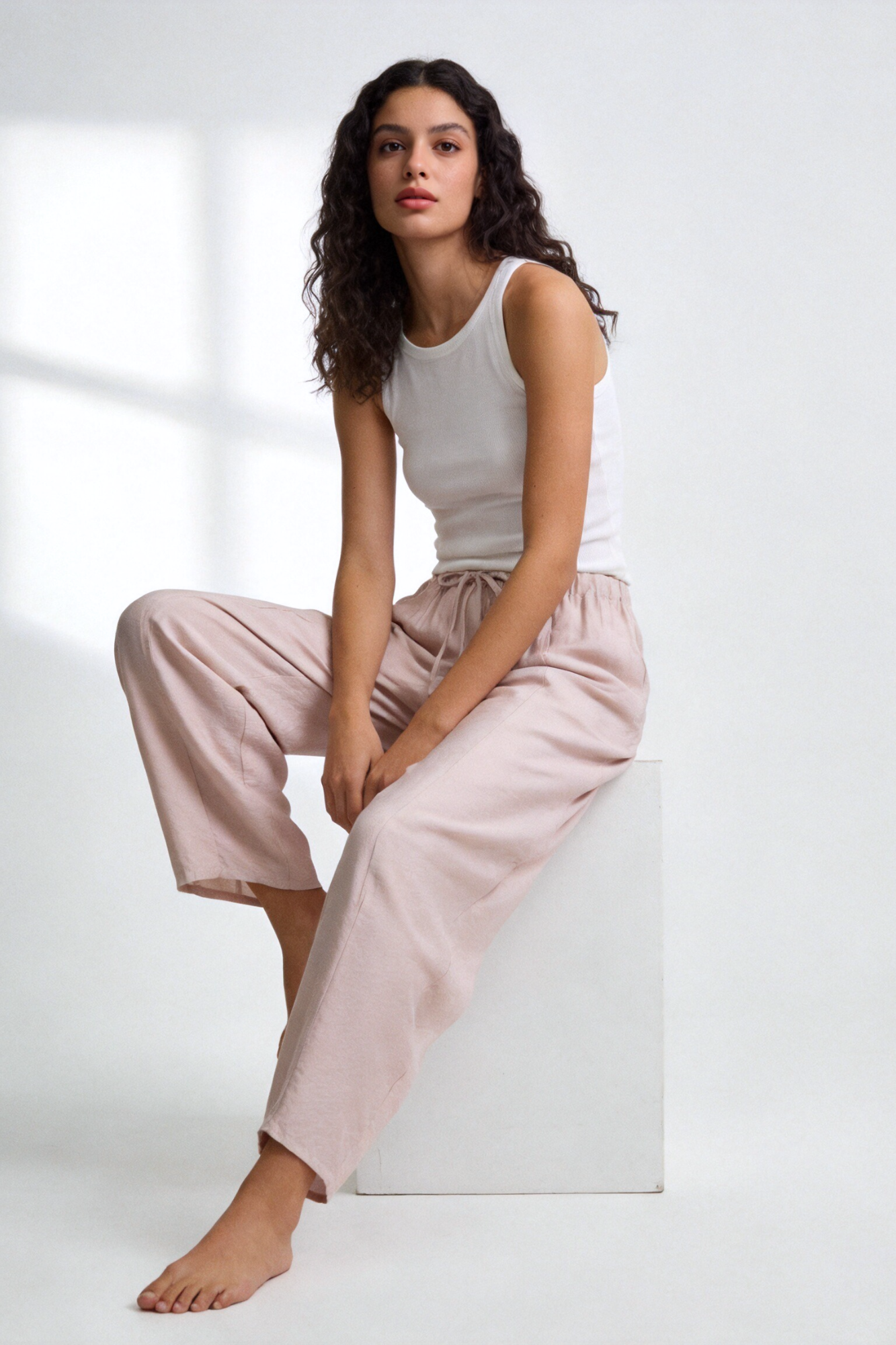 Pantalón Mujer Tiro Alto Viscosa Fluido Cintura Elástica con Lazada | Armonias