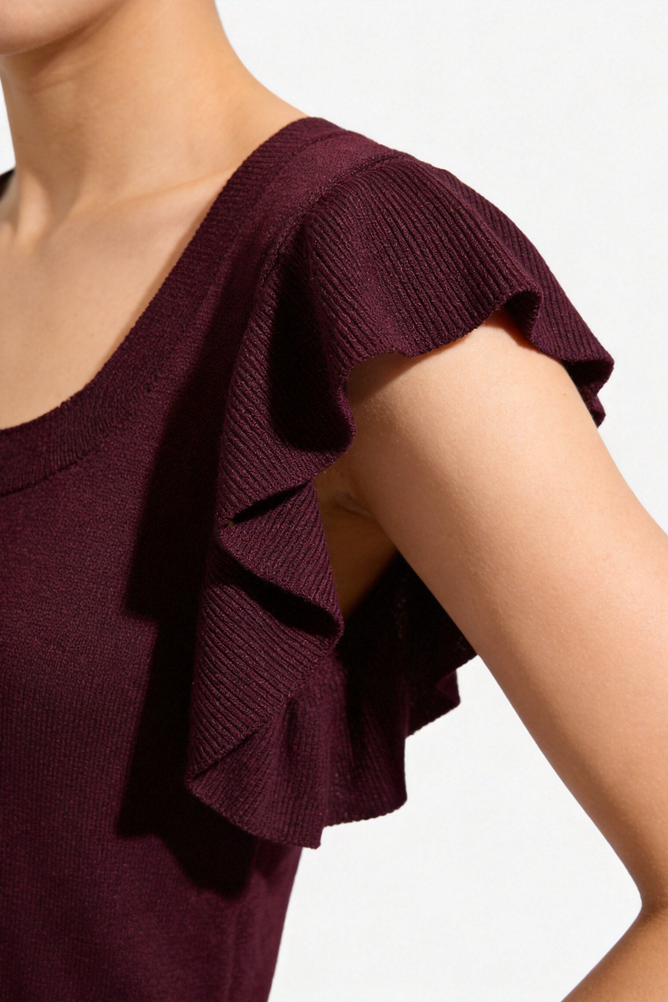 Blusa Mujer Viscosa Punto Elástico Escote Recto Manga con Volantes | Armonias