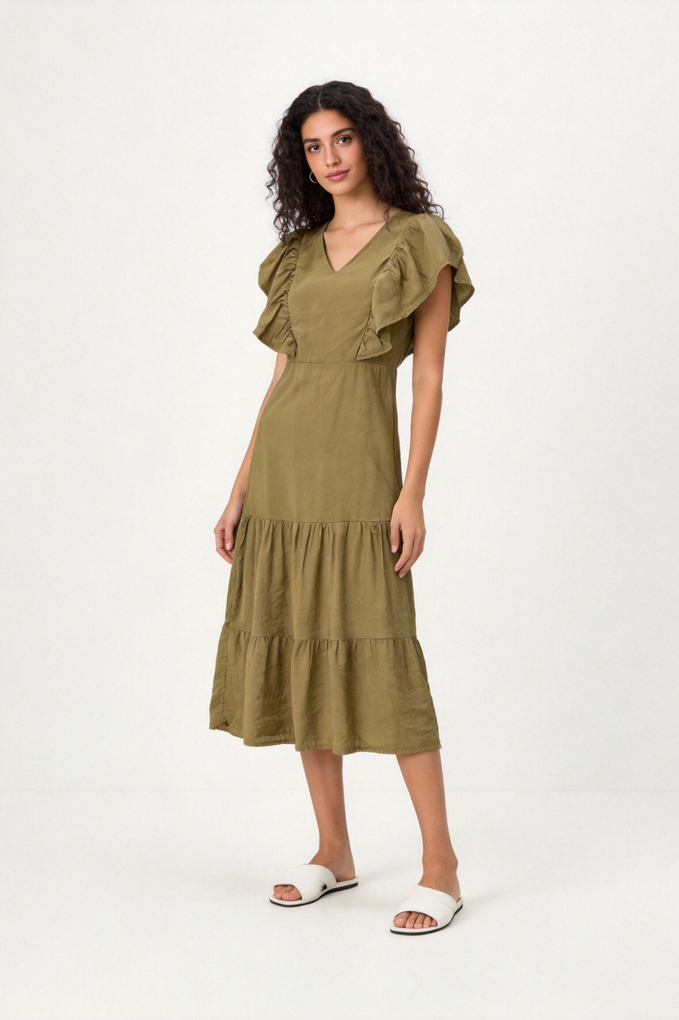 Vestido Mujer Viscosa Fluido Manga Corta Escote Pico Cintura Elástica | Armonias