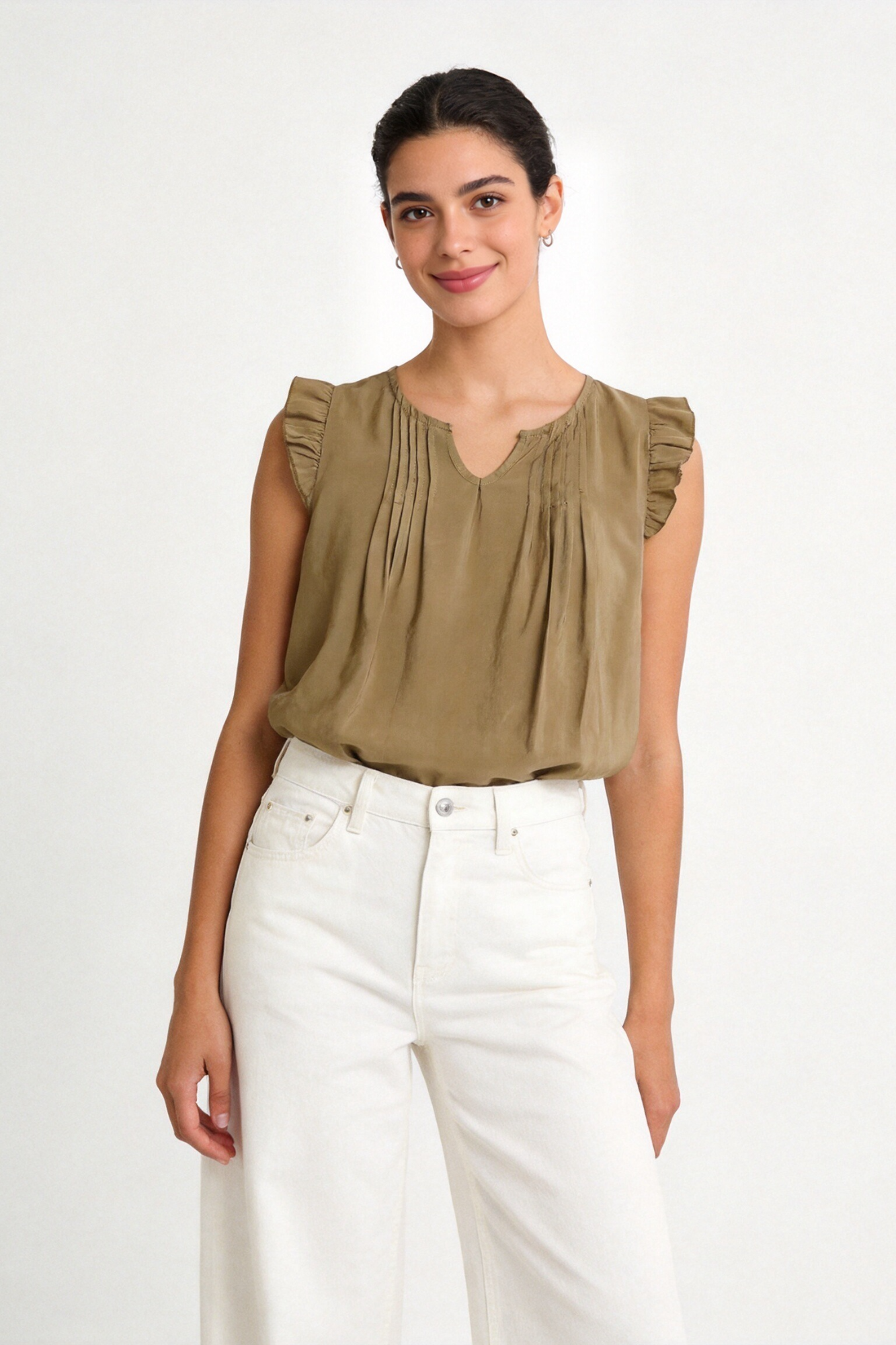 Blusa Mujer Viscosa Fluida Escote Pico con Volantes | Armonias