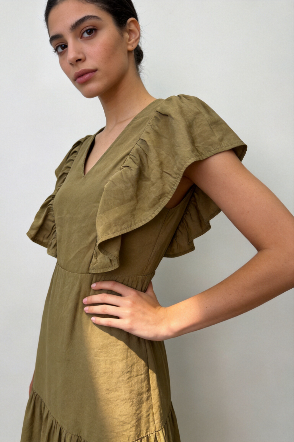 Vestido Mujer Viscosa Fluido Manga Corta Escote Pico Cintura Elástica | Armonias