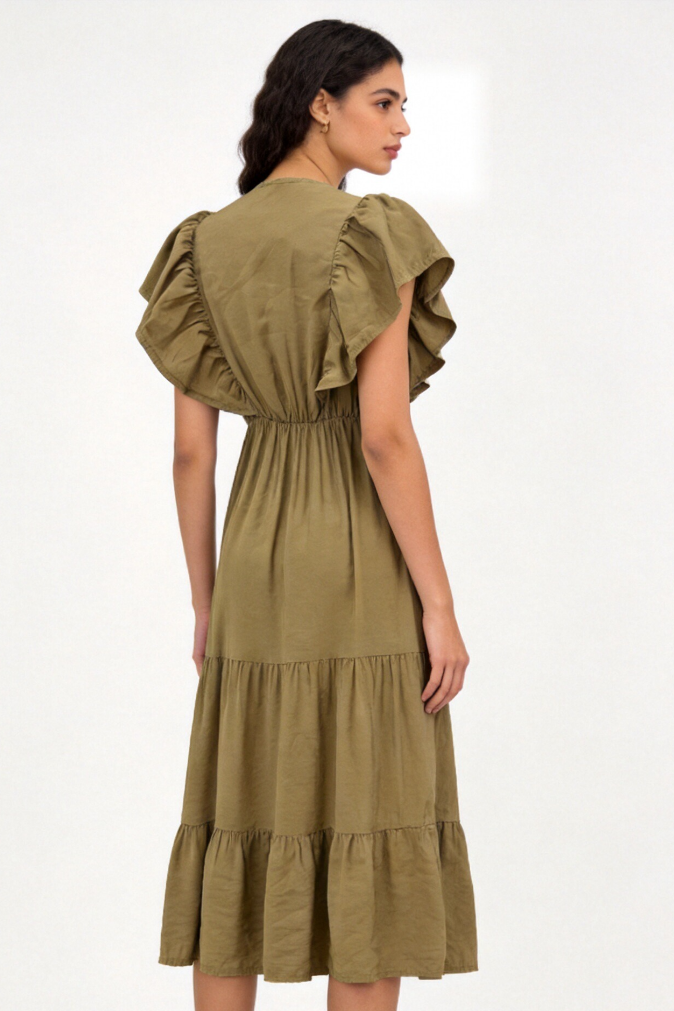 Vestido Mujer Viscosa Fluido Manga Corta Escote Pico Cintura Elástica | Armonias