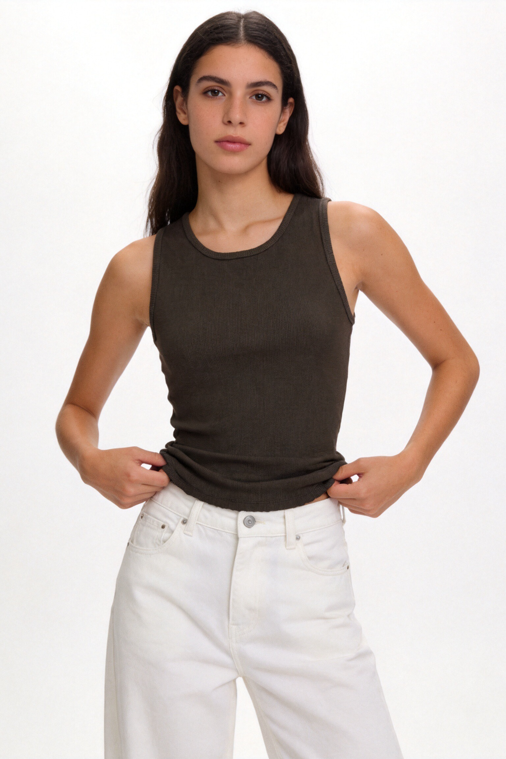 Top Mujer Canalé Algodón Sin Mangas Cuello Redondo Elástico | Armonias