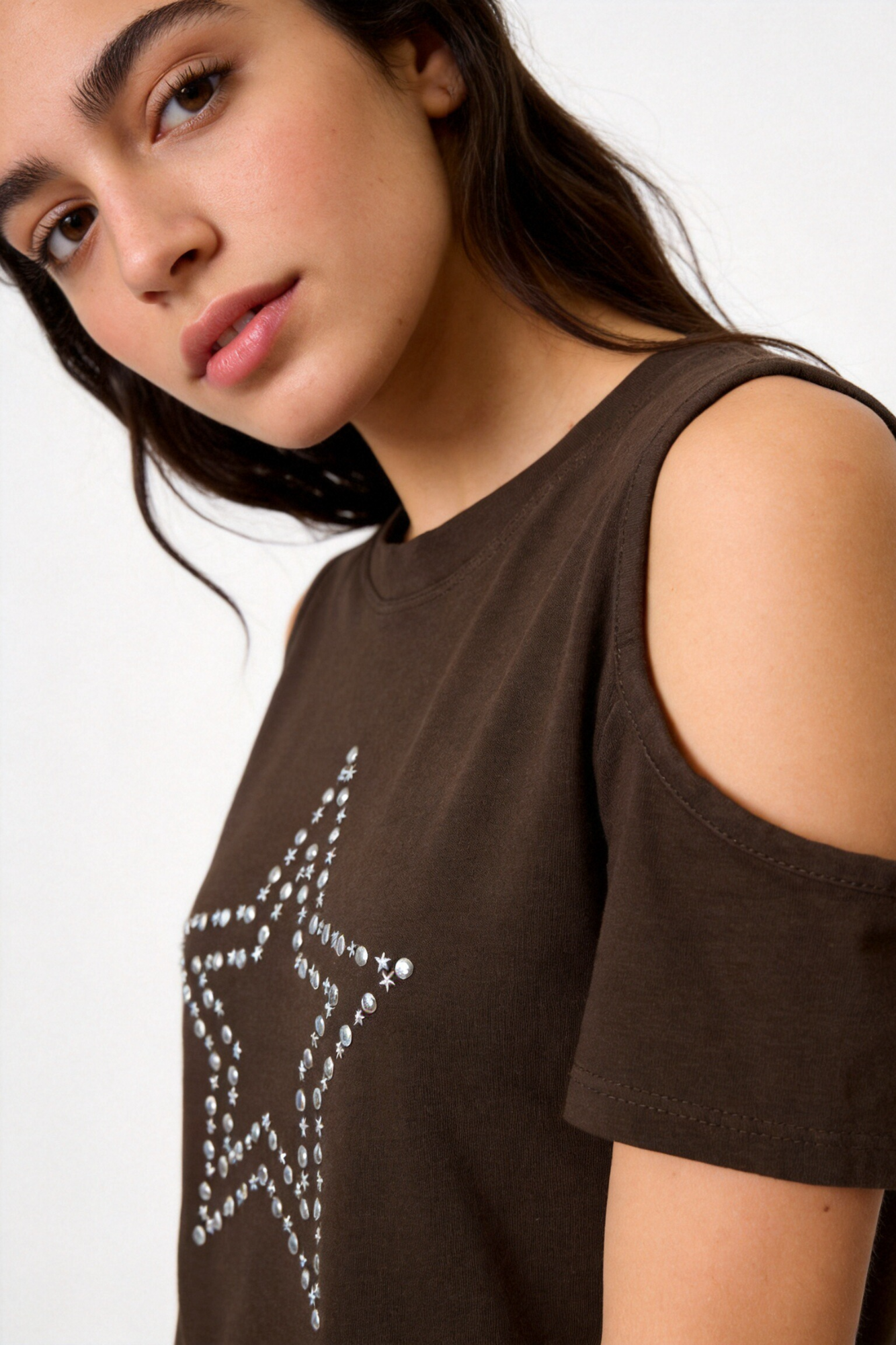 Camiseta Mujer Algodón Manga Corta Hombros Descubiertos con Estrella | Armonias Teen