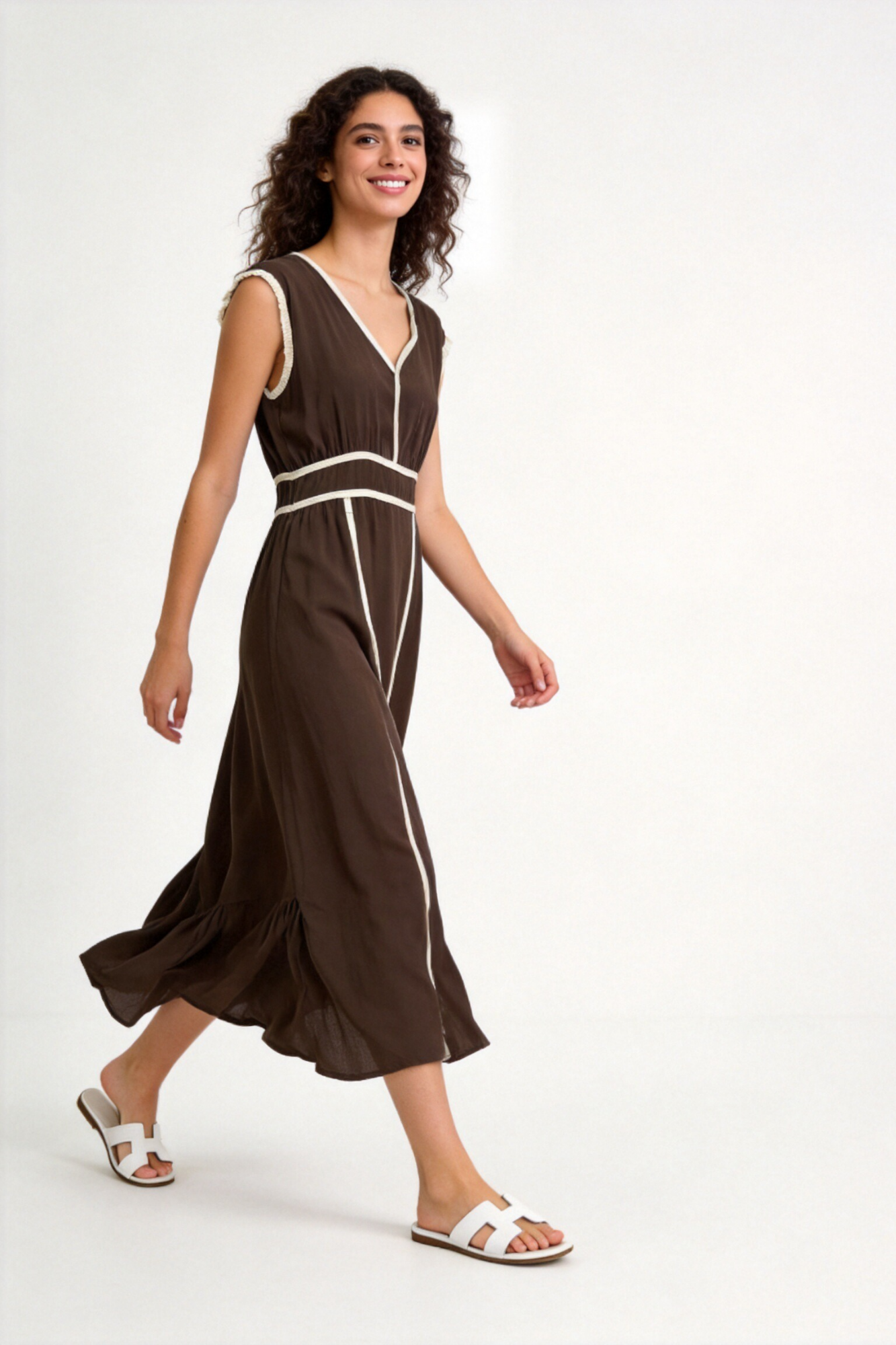 Vestido Midi Mujer Viscosa Fluido Escote Pico Cintura Elástica | Armonias Teen