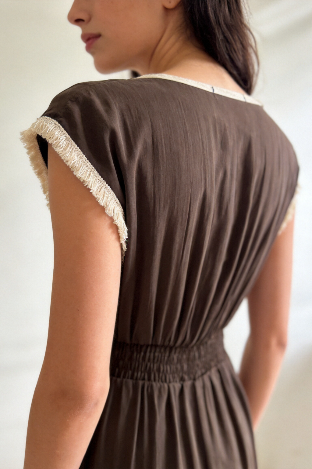 Vestido Midi Mujer Viscosa Fluido Escote Pico Cintura Elástica | Armonias Teen