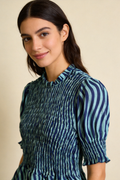Blusa Mujer Viscosa Manga Abullonada Nido de Abeja con Botón | Armonias Teen