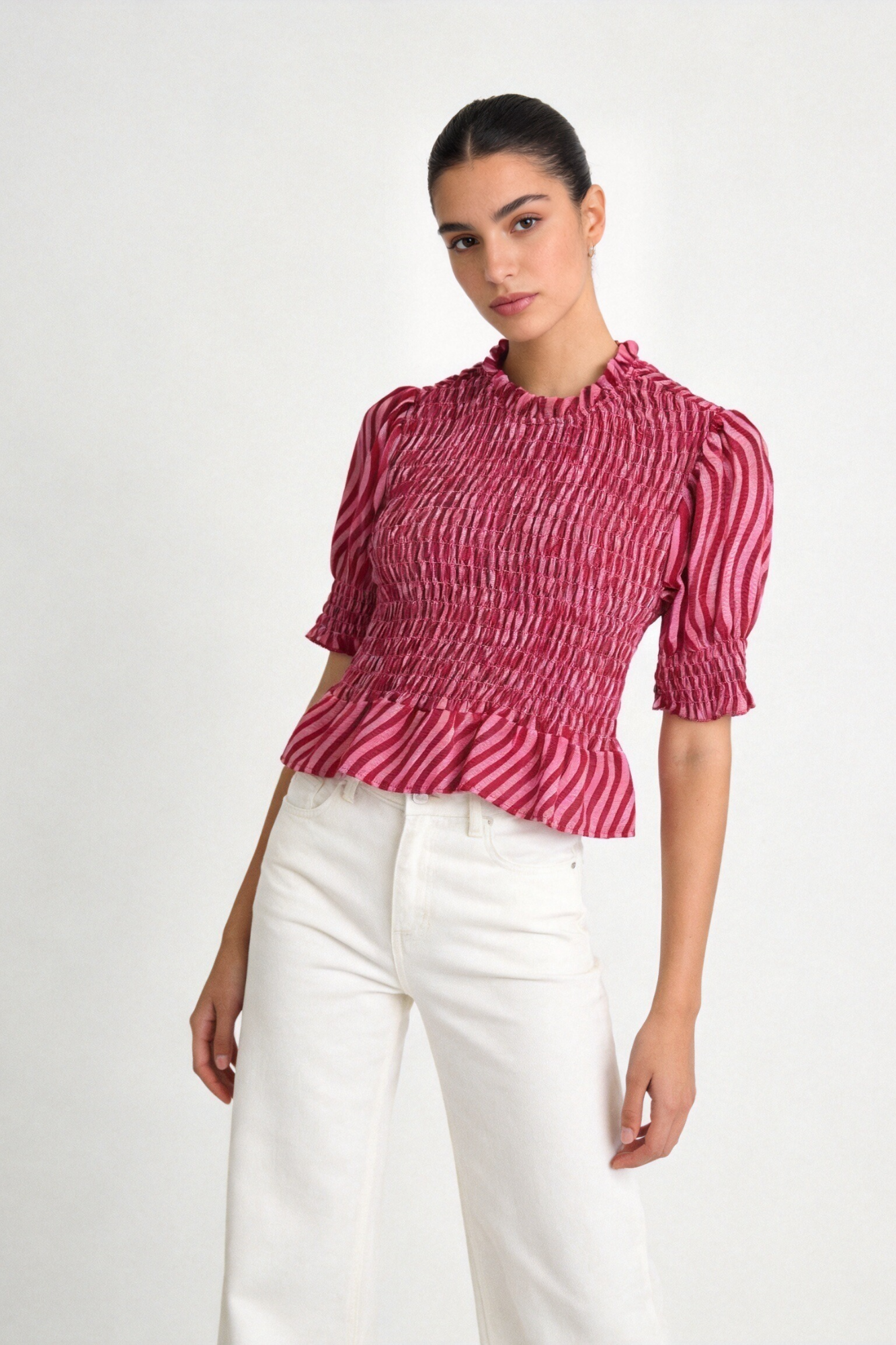 Blusa Mujer Viscosa Manga Abullonada Nido de Abeja con Botón | Armonias Teen