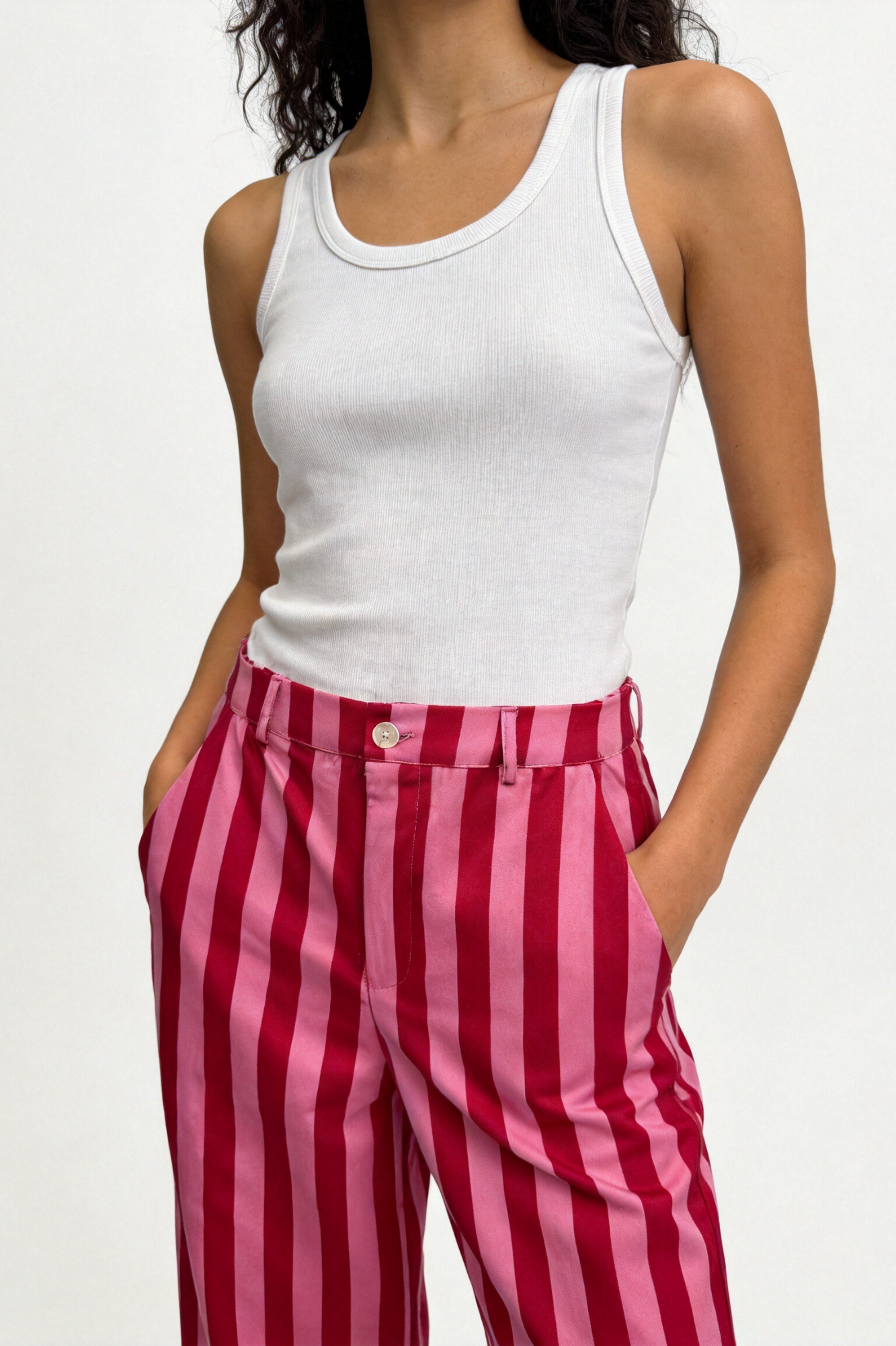 Pantalón Mujer Algodón Recto Tiro Medio Estampado Rayas con Cremallera | Armonias Teen