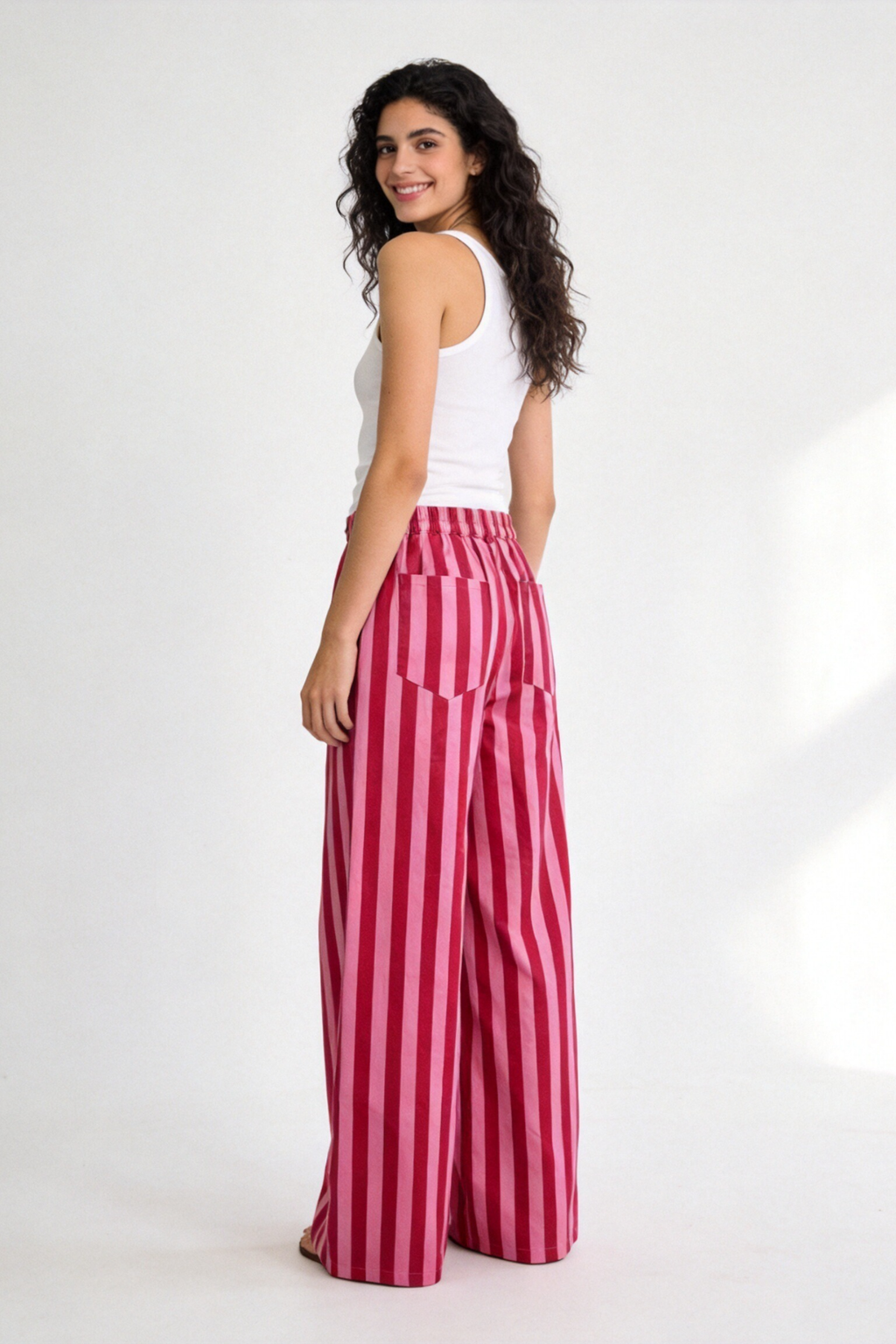 Pantalón Mujer Algodón Recto Tiro Medio Estampado Rayas con Cremallera | Armonias Teen