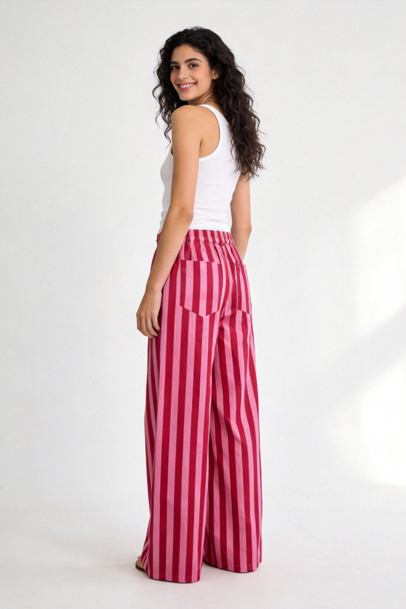 Pantalón Mujer Algodón Recto Tiro Medio Estampado Rayas con Cremallera | Armonias Teen