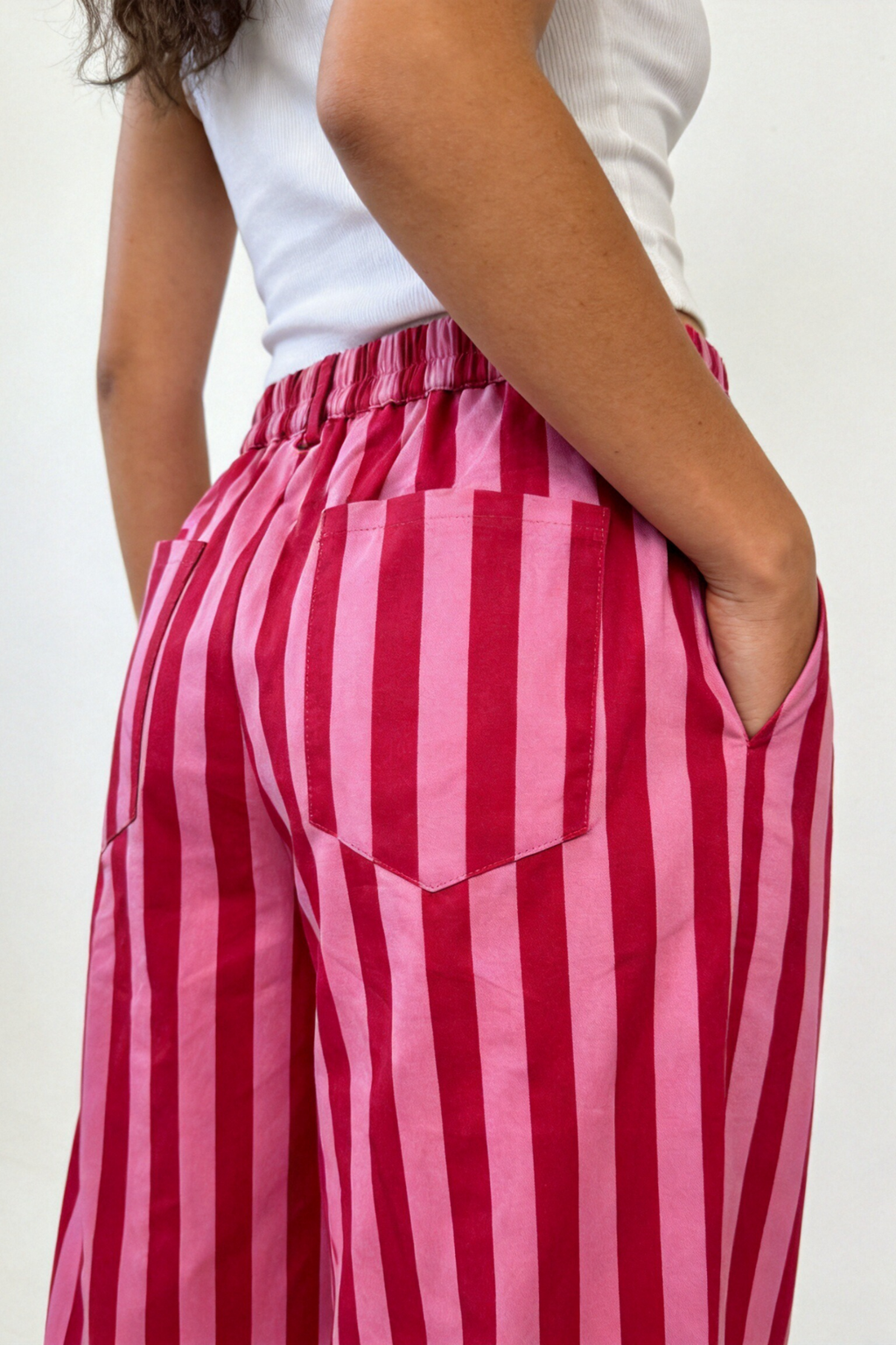 Pantalón Mujer Algodón Recto Tiro Medio Estampado Rayas con Cremallera | Armonias Teen