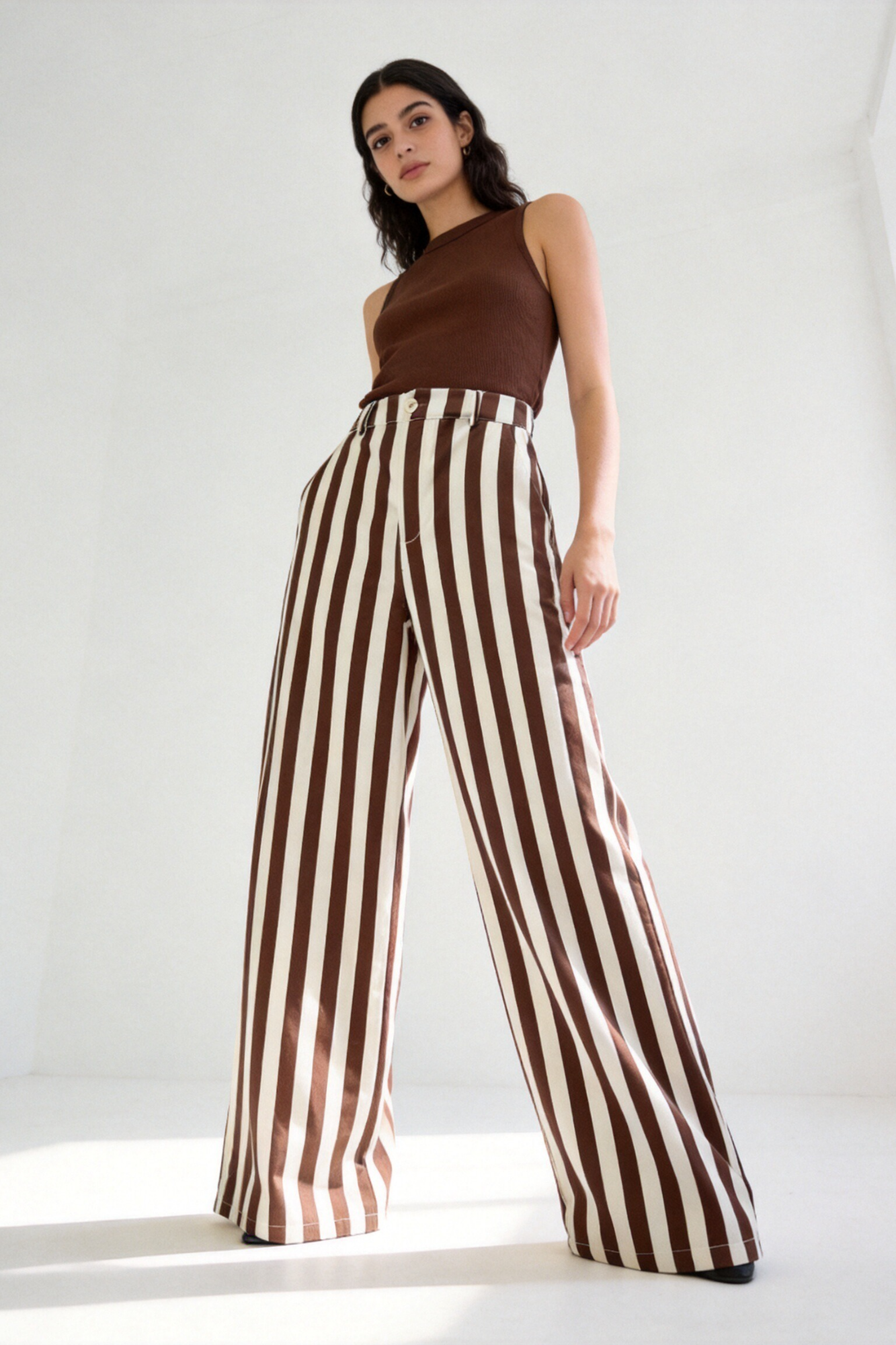Pantalón Mujer Algodón Recto Tiro Medio Estampado Rayas con Cremallera | Armonias Teen