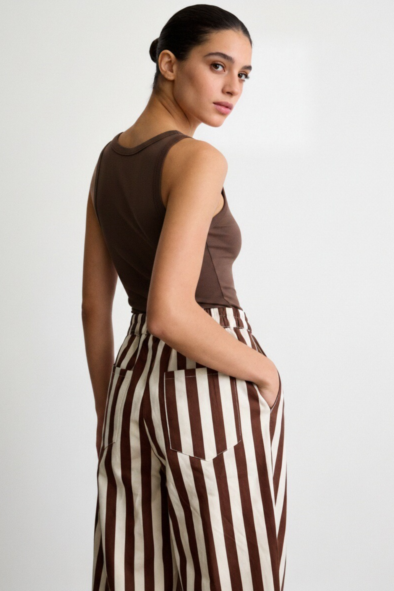 Pantalón Mujer Algodón Recto Tiro Medio Estampado Rayas con Cremallera | Armonias Teen