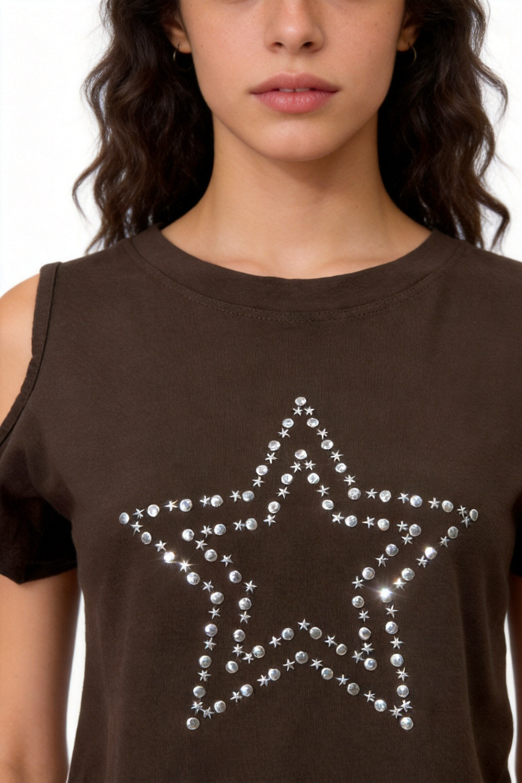 Camiseta Mujer Algodón Manga Corta Hombros Descubiertos con Estrella | Armonias Teen