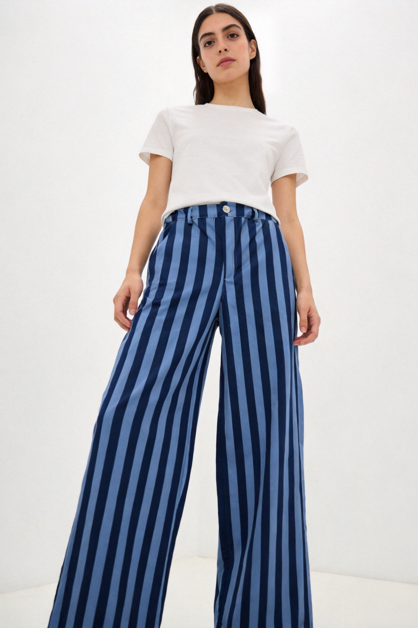 Pantalón Mujer Algodón Recto Tiro Medio Estampado Rayas con Cremallera | Armonias Teen