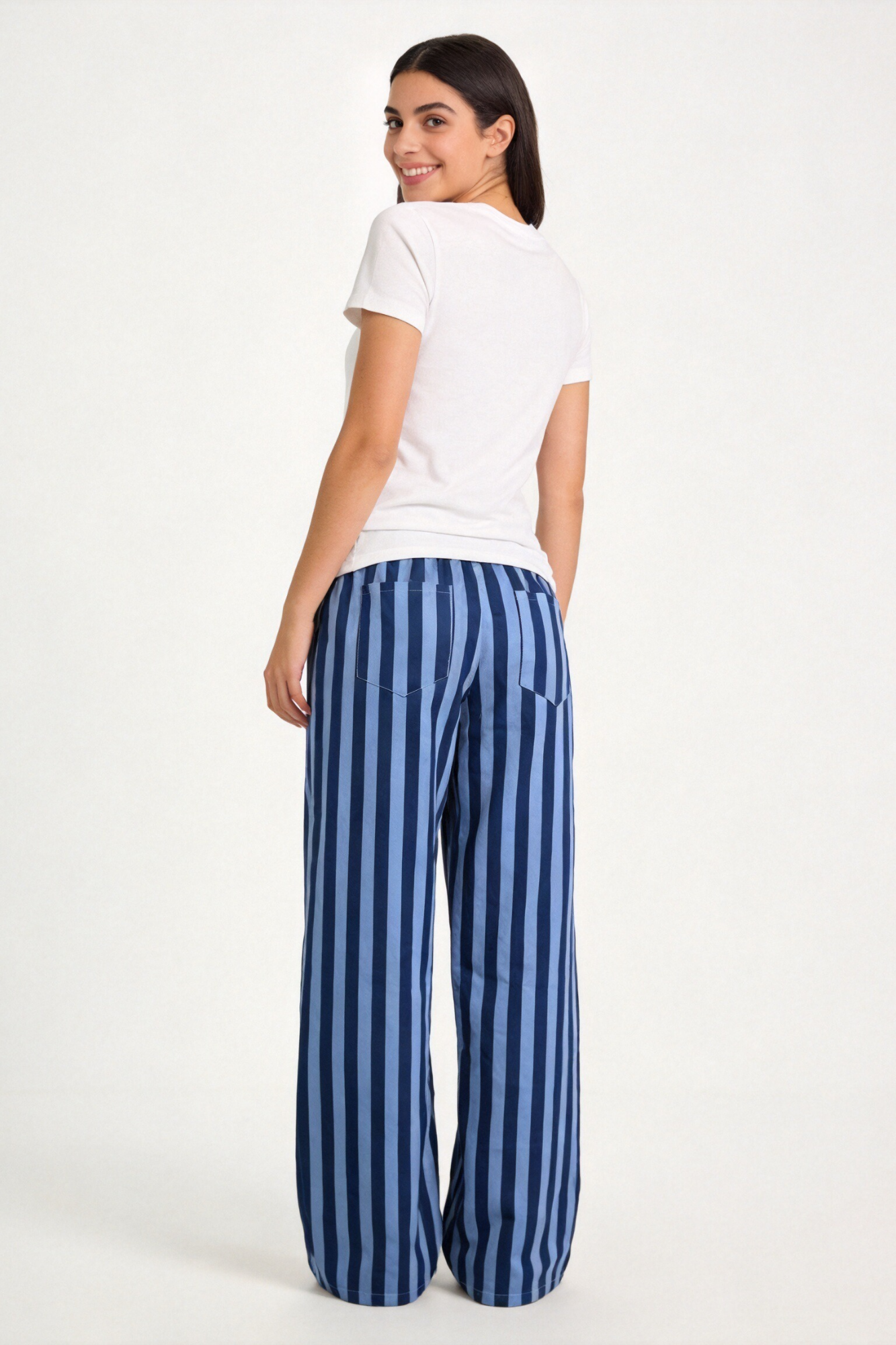 Pantalón Mujer Algodón Recto Tiro Medio Estampado Rayas con Cremallera | Armonias Teen