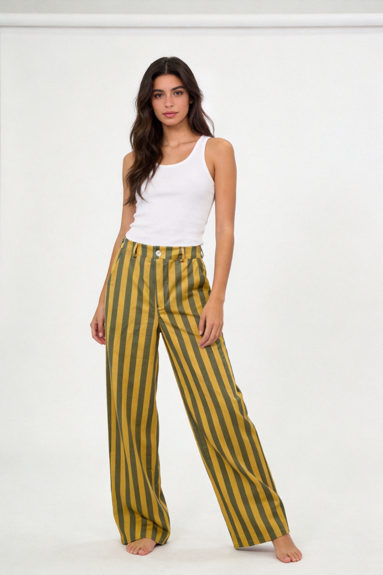 Pantalón Mujer Algodón Recto Tiro Medio Estampado Rayas con Cremallera | Armonias Teen