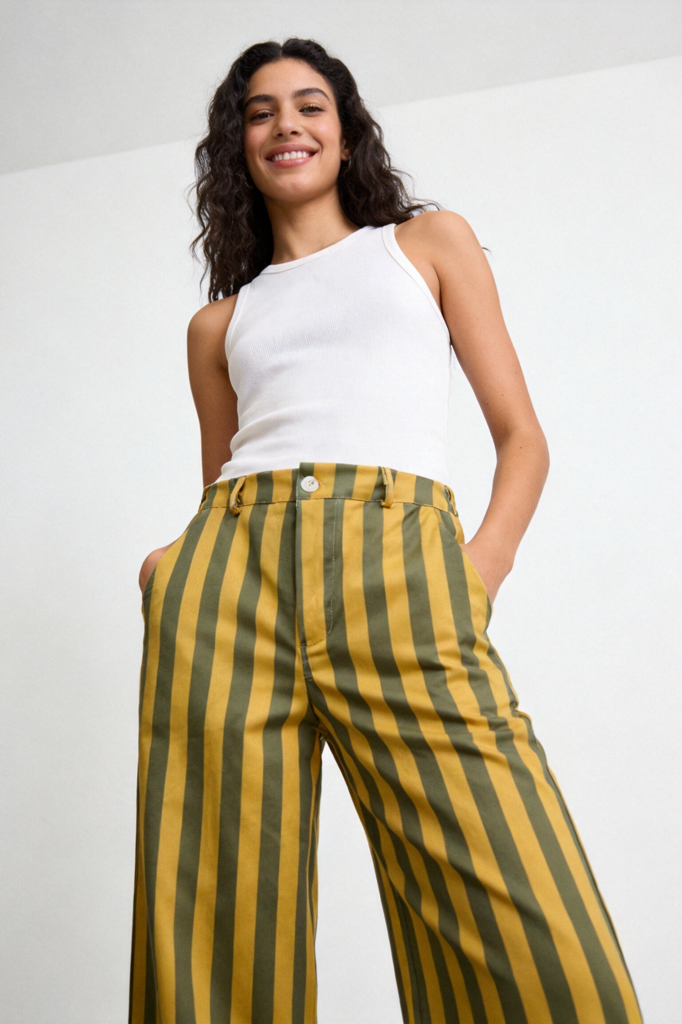 Pantalón Mujer Algodón Recto Tiro Medio Estampado Rayas con Cremallera | Armonias Teen