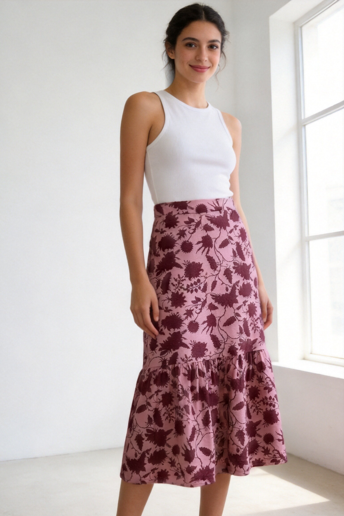 Falda Midi Mujer Viscosa Fluida Estampado Flores Cintura Elástica | Armonias Teen