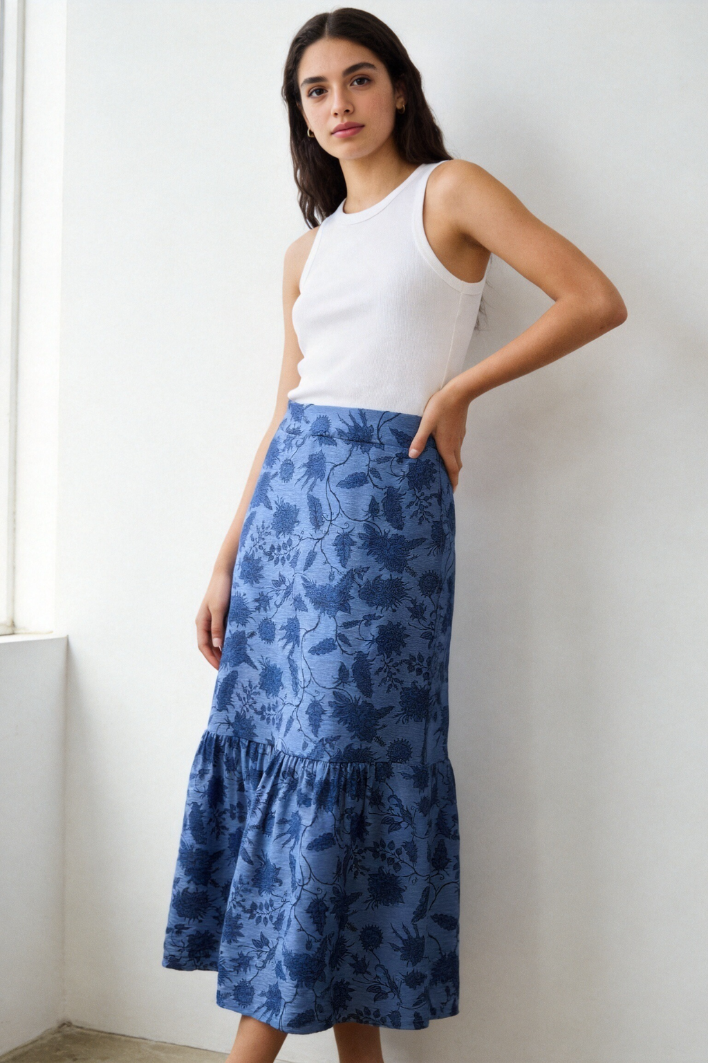 Falda Midi Mujer Viscosa Fluida Estampado Flores Cintura Elástica | Armonias Teen