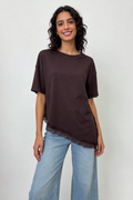 Camiseta Mujer Algodón Manga Corta Bajo Encaje Asimétrico con Apertura Lateral | Armonias